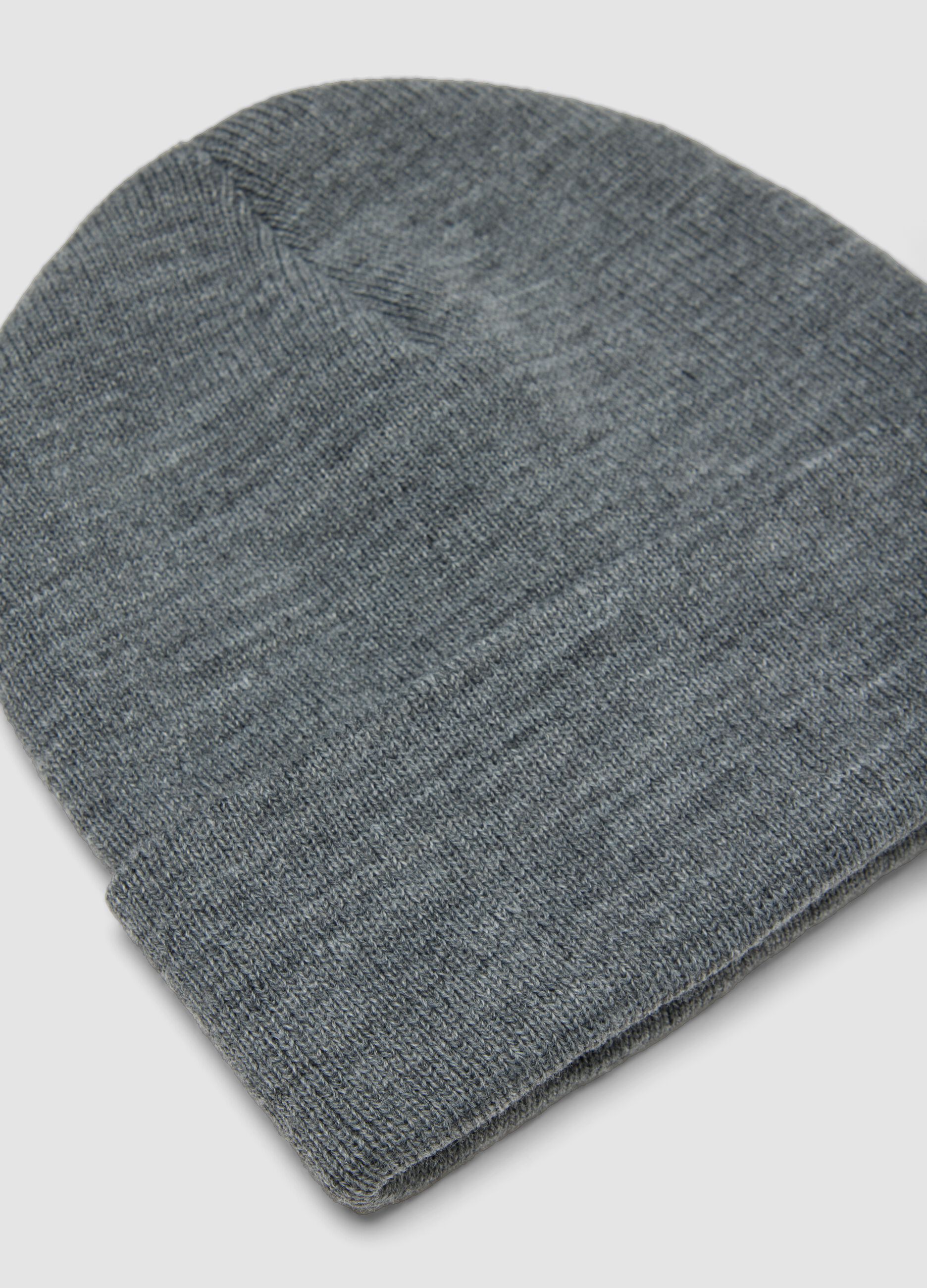 Grey jersey knit beanie with turn-up