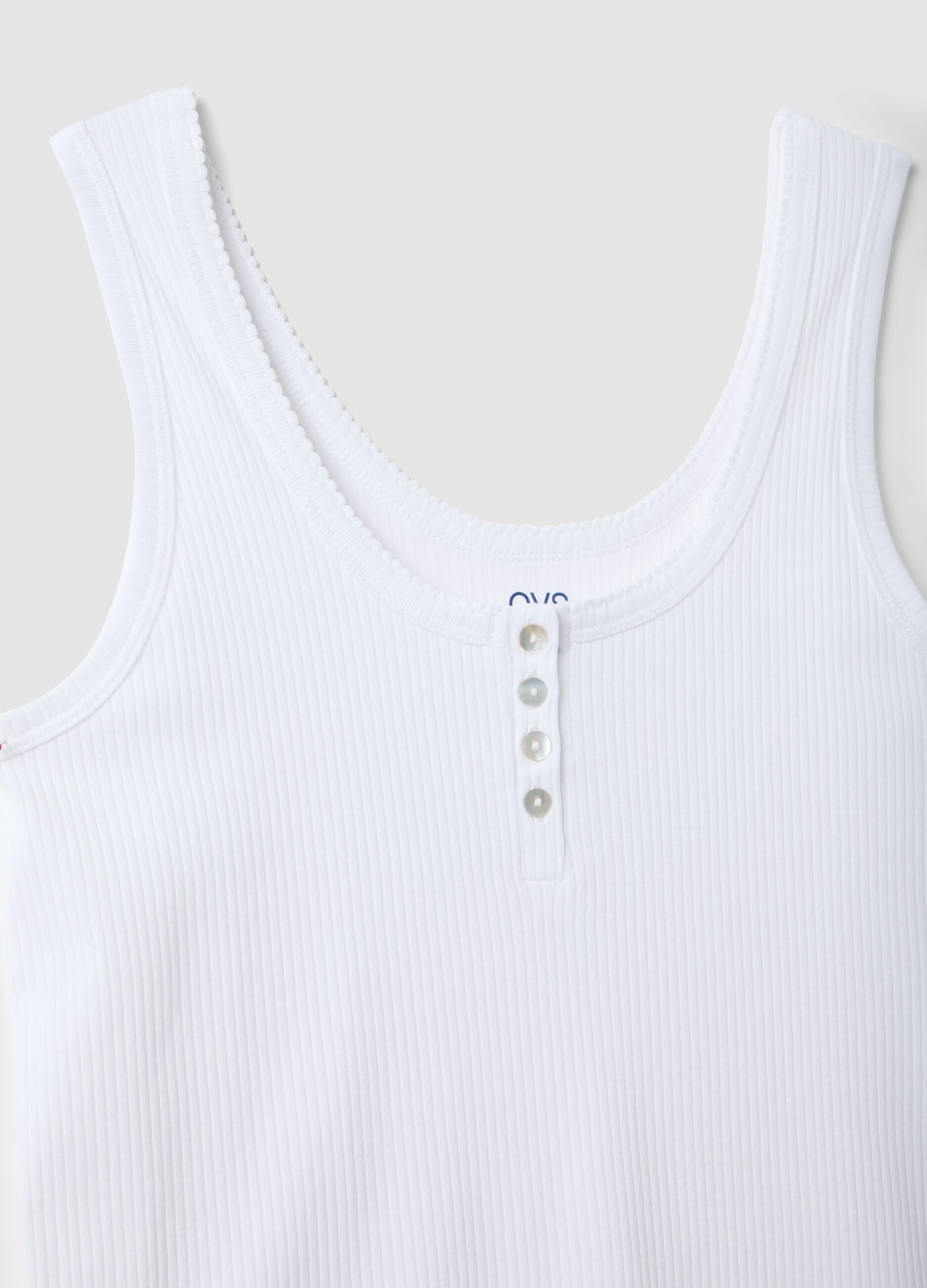 White pure cotton regular fit T-shirt with henley neck