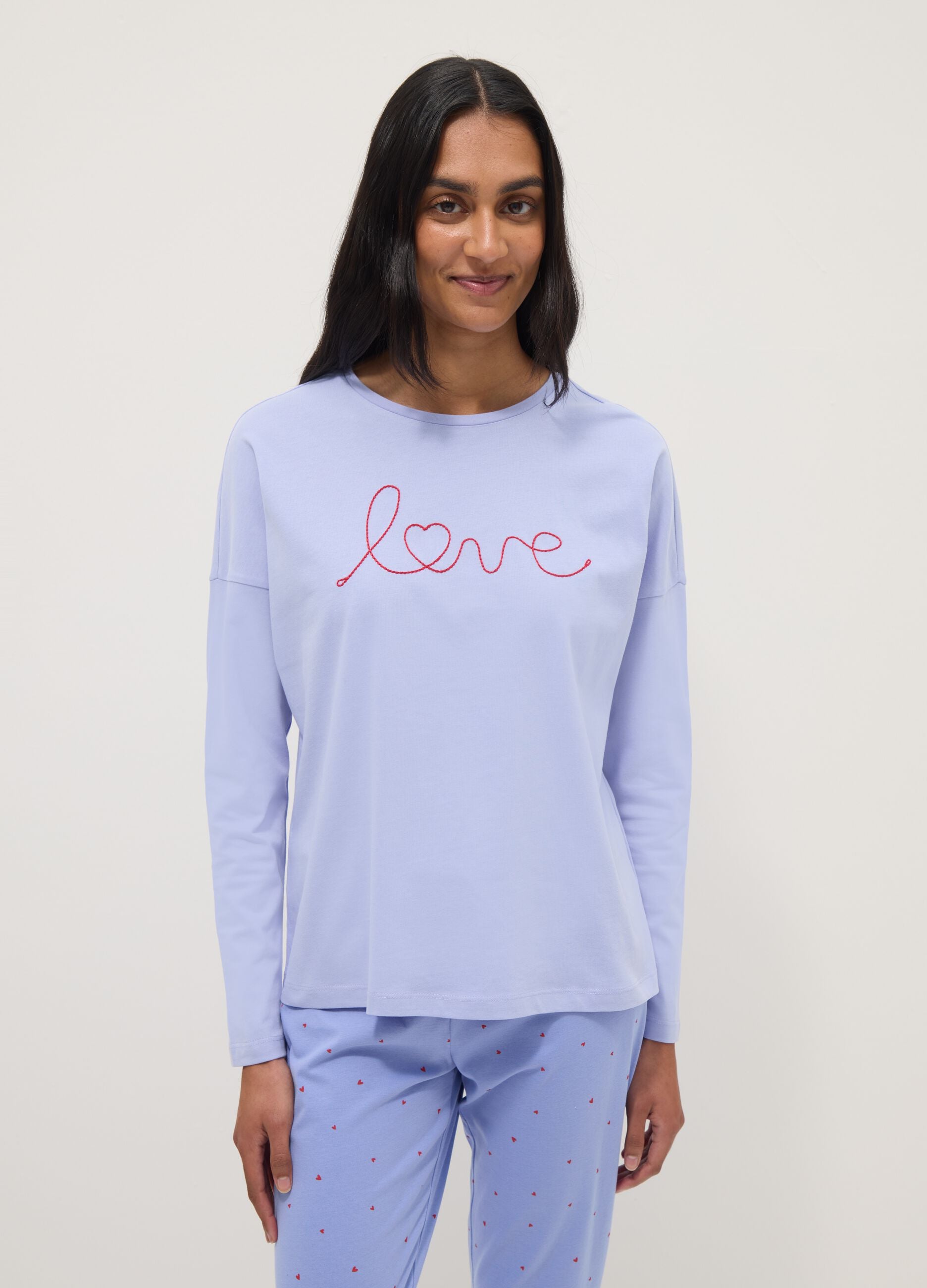 Purple pure cotton pyjamas regular fit with embroidery