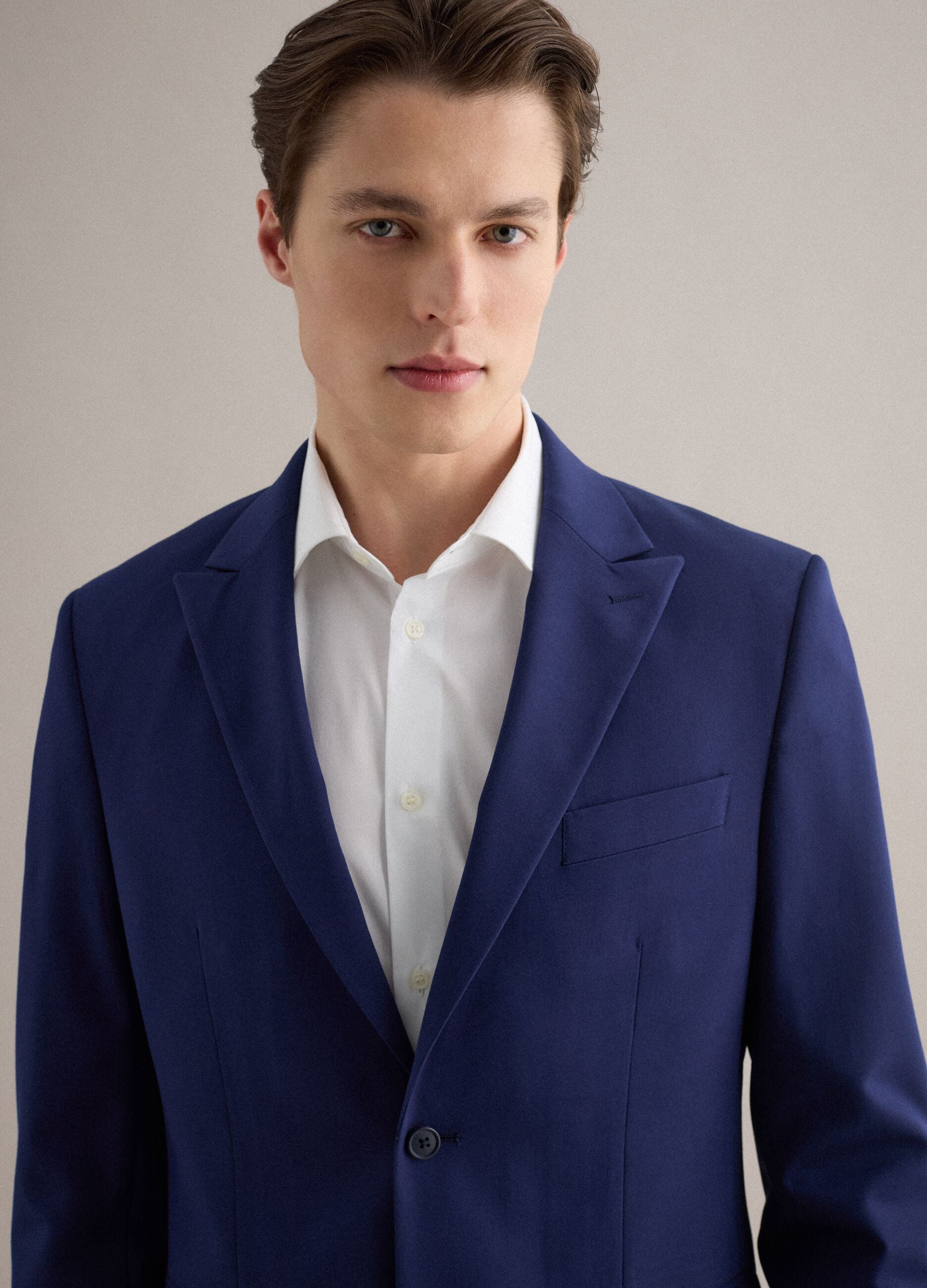 Blue Slim Fit Jacket with Notched Lapel