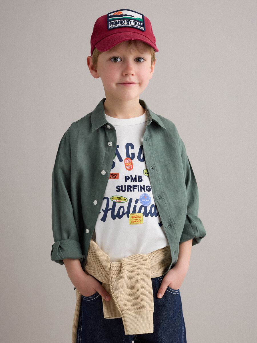 Red cotton baseball cap for kids with patch_1