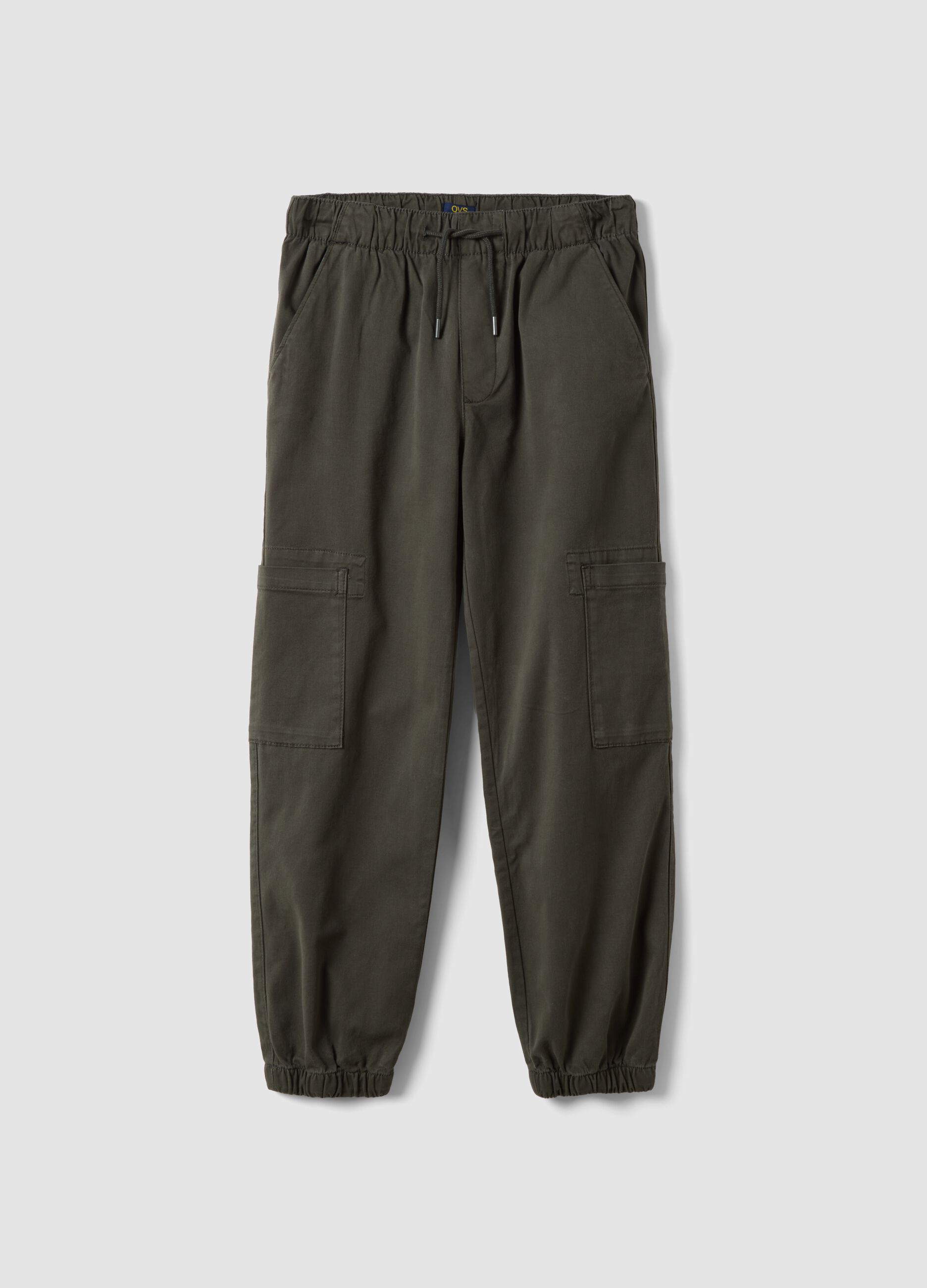 Green stretch cotton cargo joggers