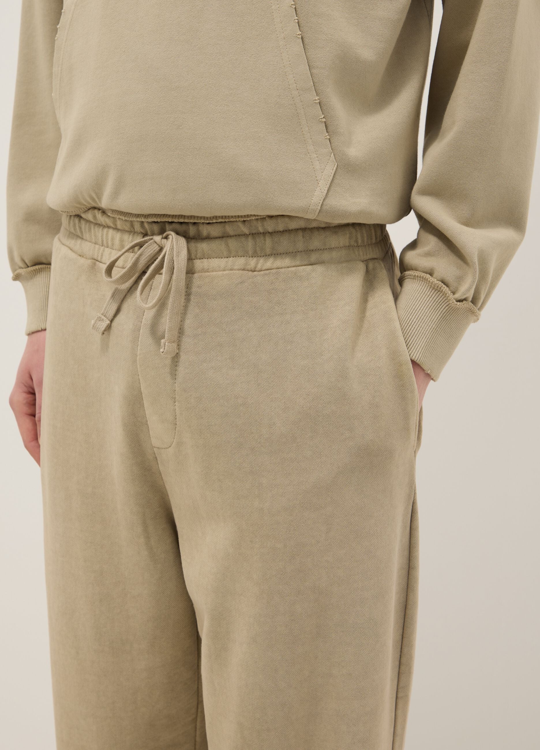 Oversize fit beige cotton blend trousers