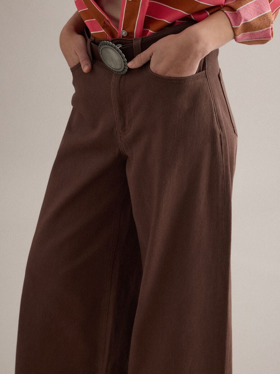 Pantaloni flare in cotone elasticizzato marrone_2