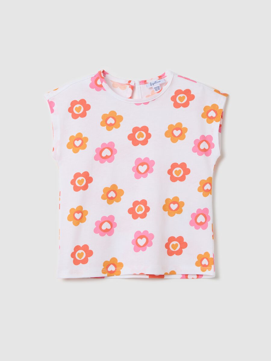 T-shirt bianca smanicata in cotone con stampa _0