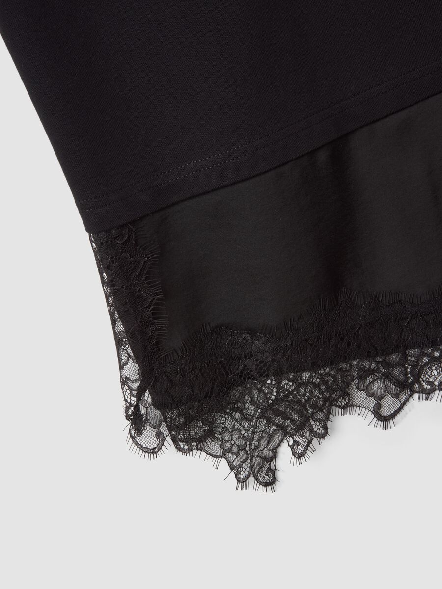 Black pure cotton T-shirt with lace insert, relaxed fit_5