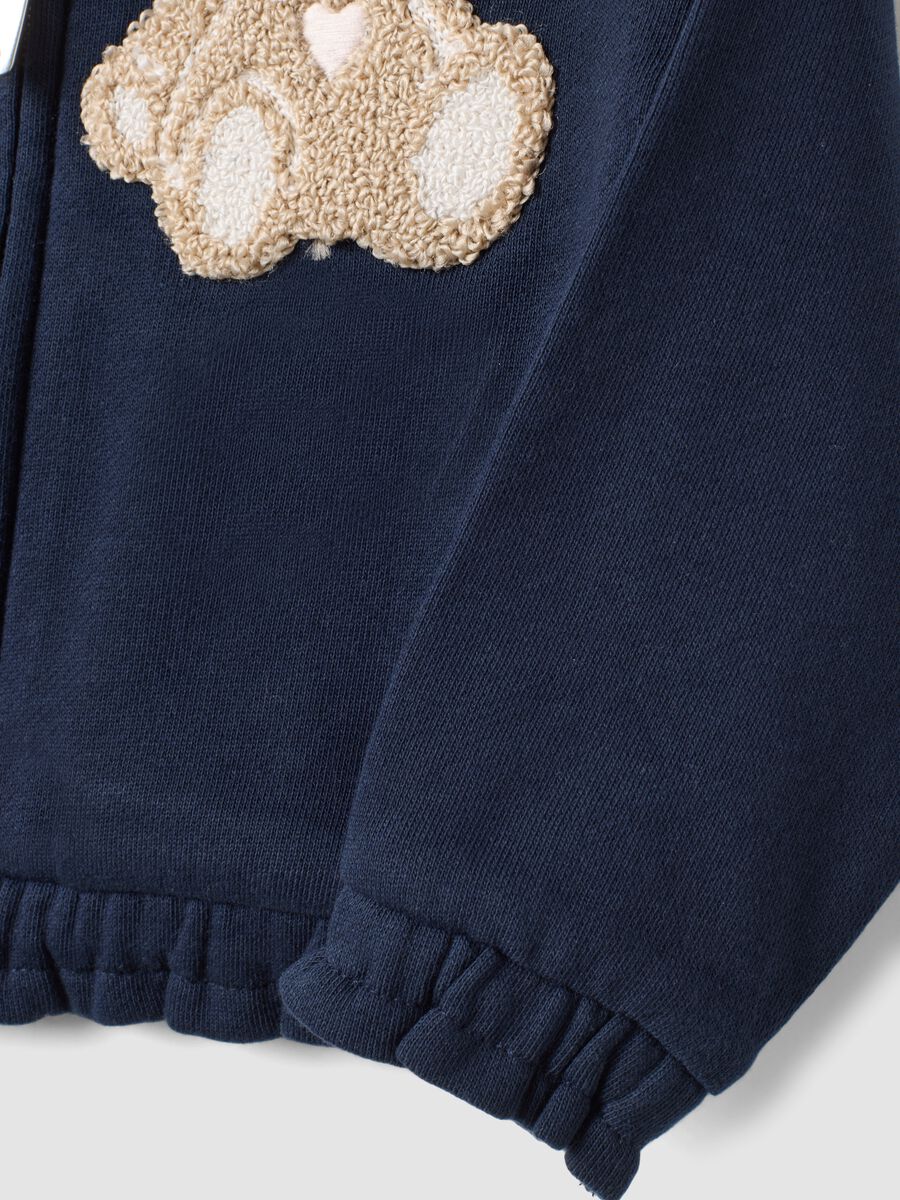Felpa blu in puro cotone con girocollo e zip e orsetto per bimba_3