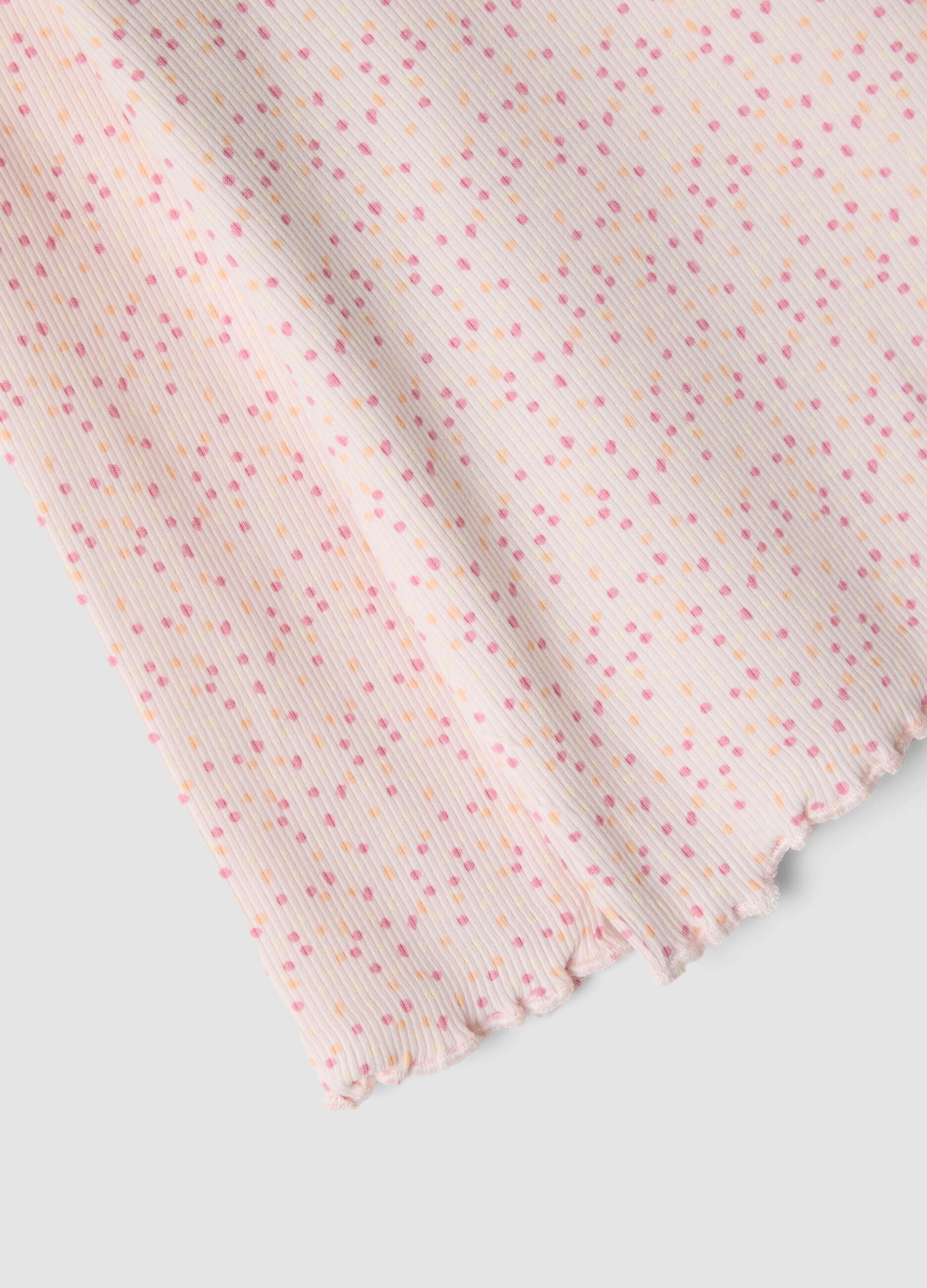 Pink slim-fit polka-dot stretch organic cotton top for baby girl