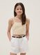 Girls' slim fit beige short top in linen and cotton blend_1