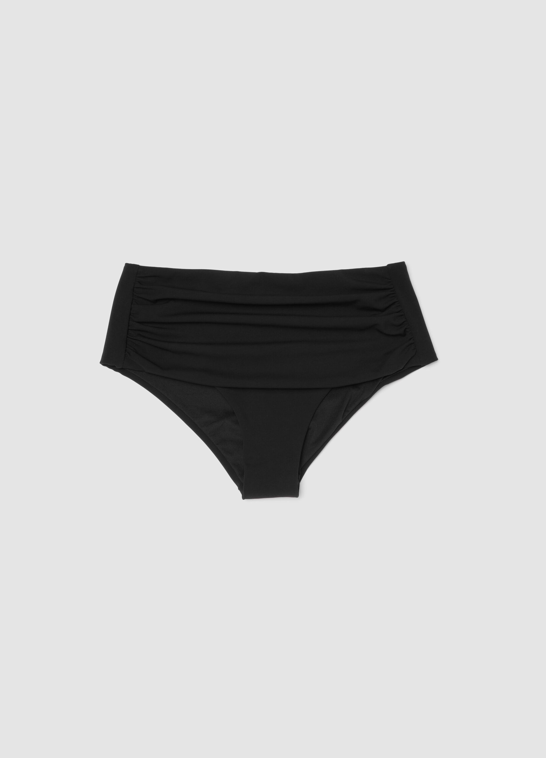Black high-waisted stretch bikini bottoms with shaping effect