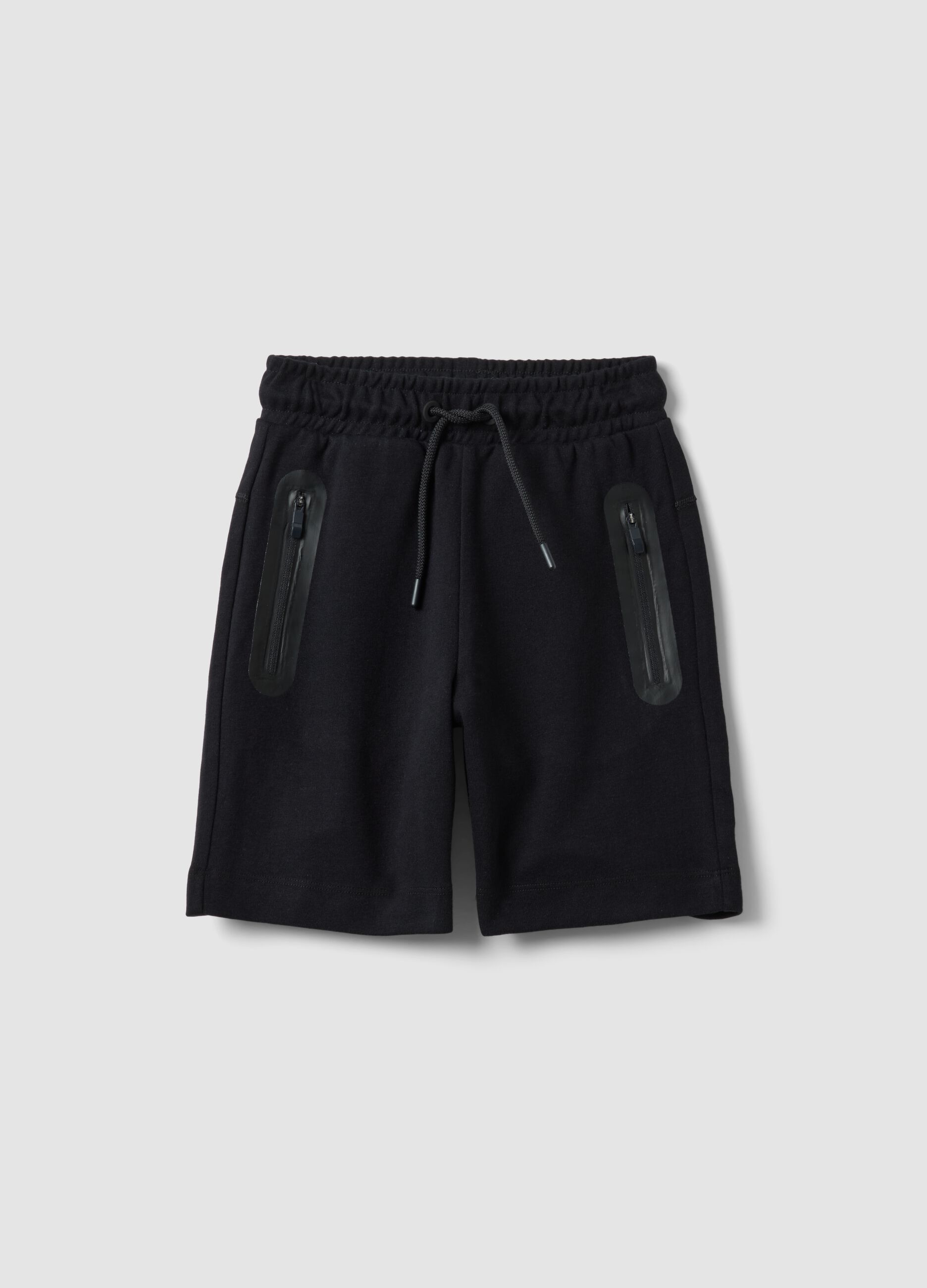 Blue cotton-blend Bermuda shorts with elasticated waist