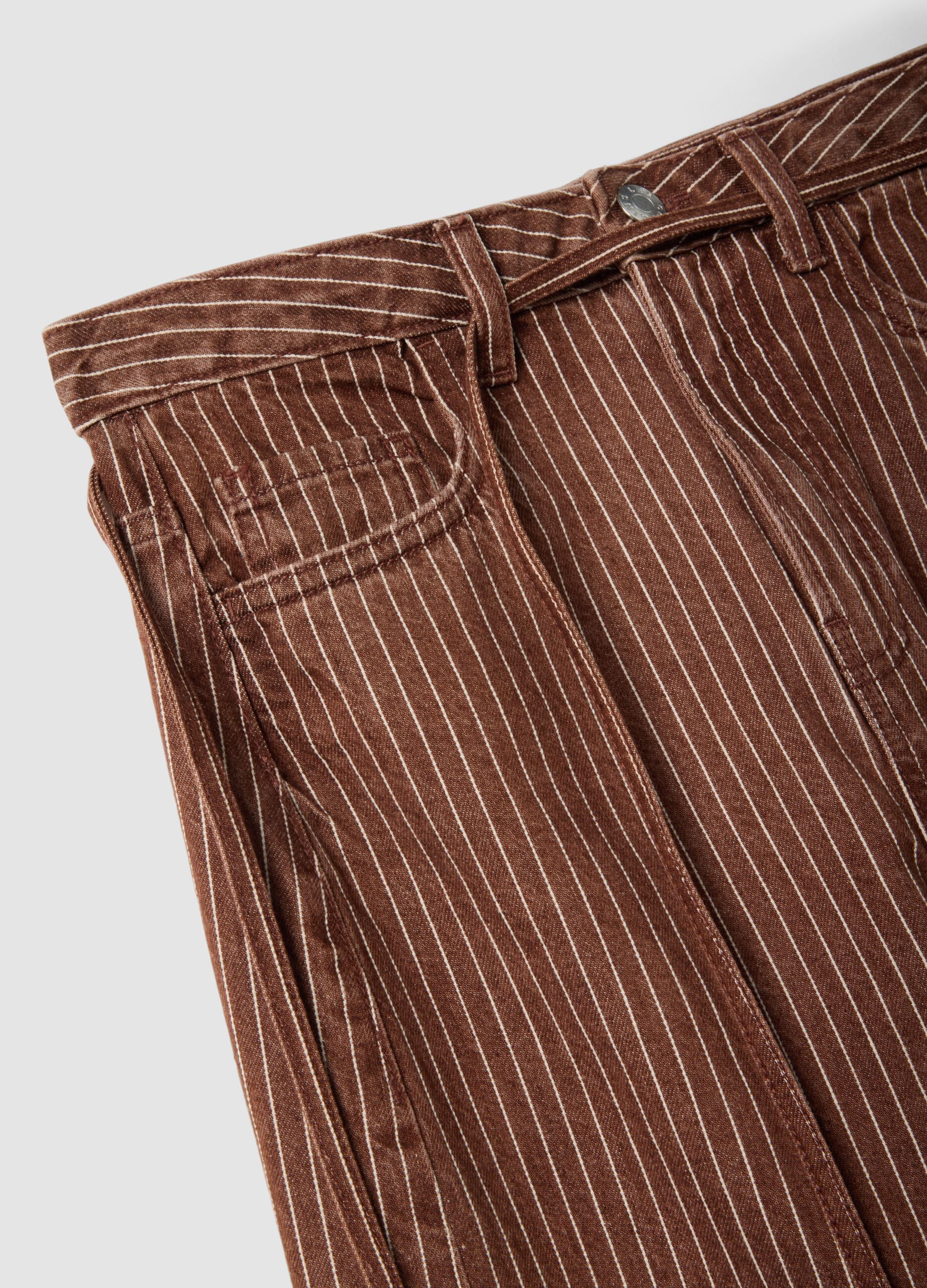 Brown striped wide-leg trousers in pure cotton