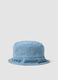 Blue denim pure cotton hat for girls with floral embroidery_0