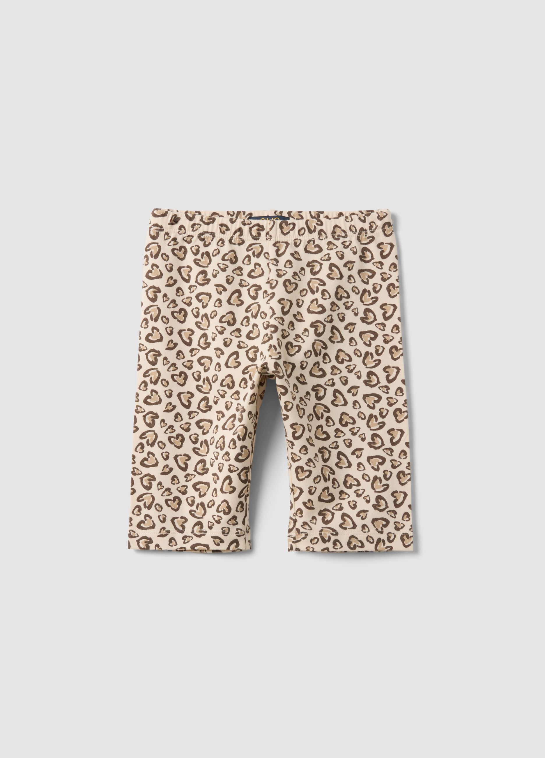 Beige organic cotton skinny cycling shorts with heart print for girls
