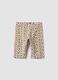 Beige organic cotton skinny cycling shorts with heart print for girls_0