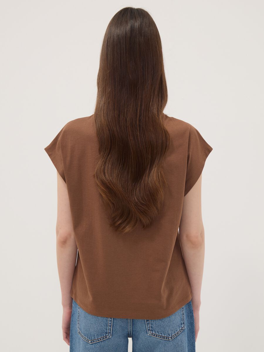 Brown pure cotton short-sleeve regular fit T-shirt_3
