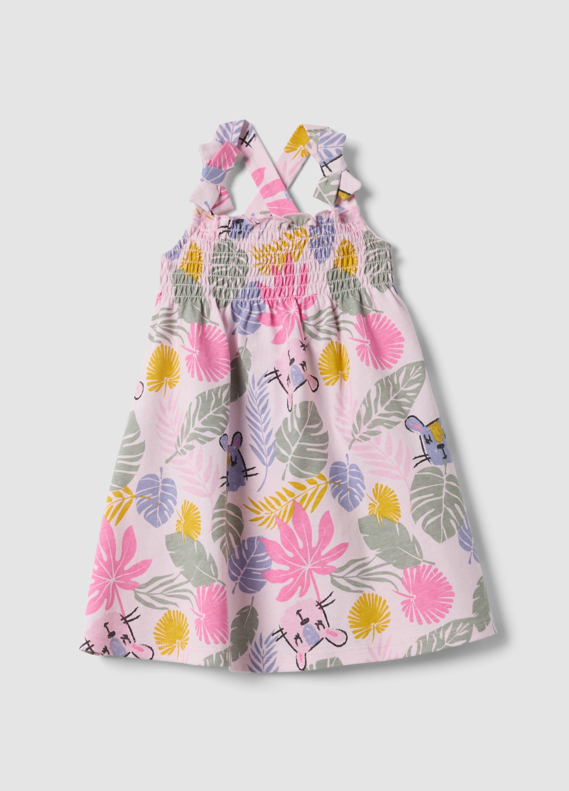 Pink pure cotton floral dress for baby girl