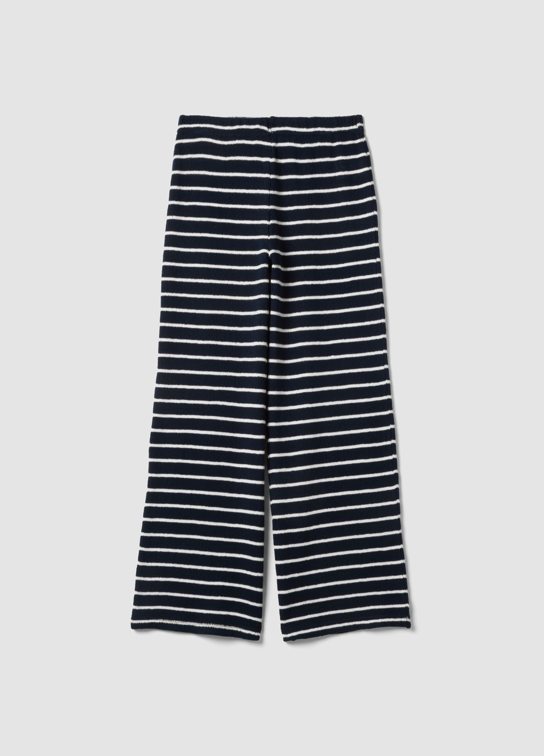 Blue striped wide-leg trousers with elasticated waist