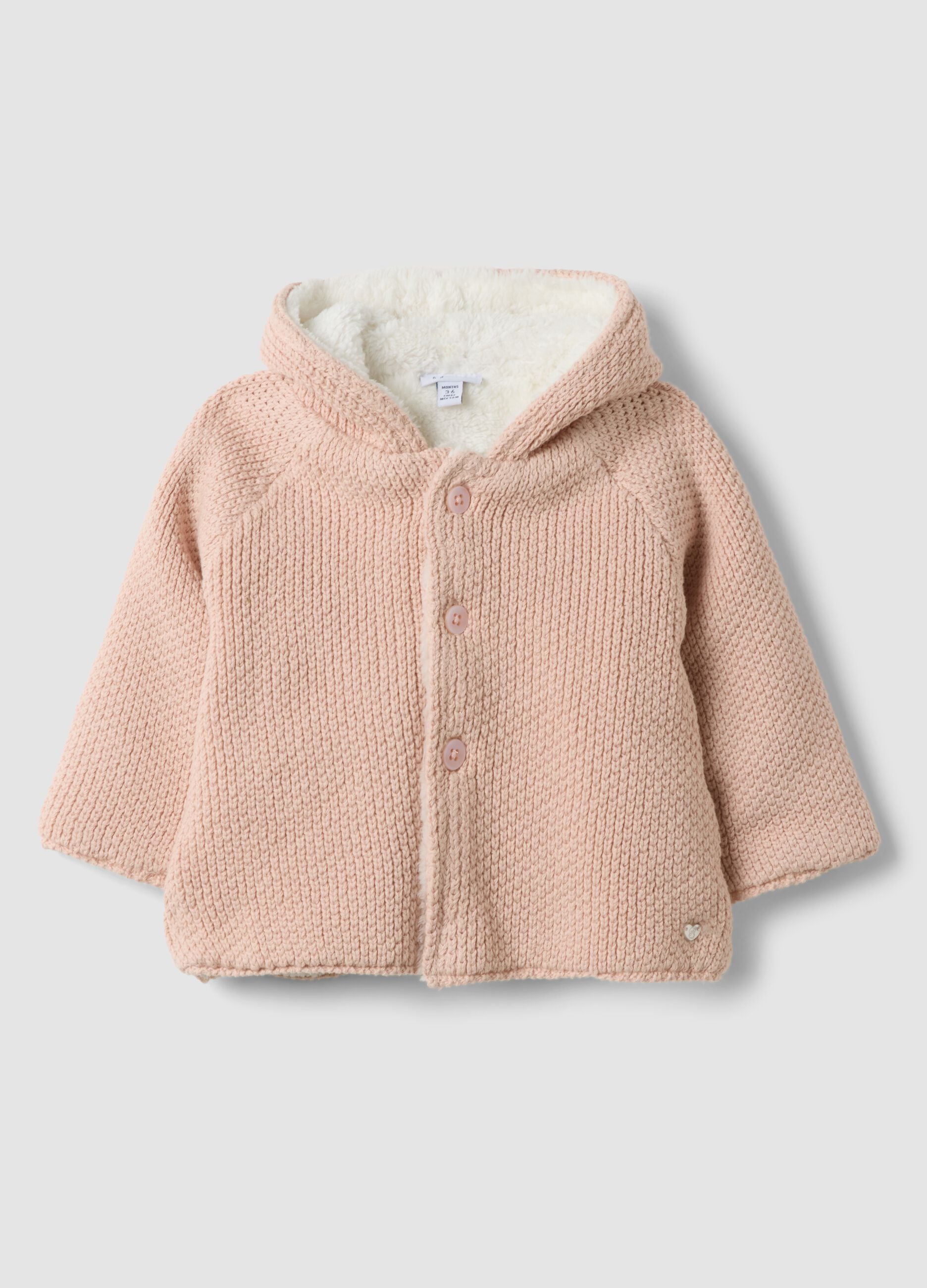 Pink organic cotton hooded jacket with teddy lining