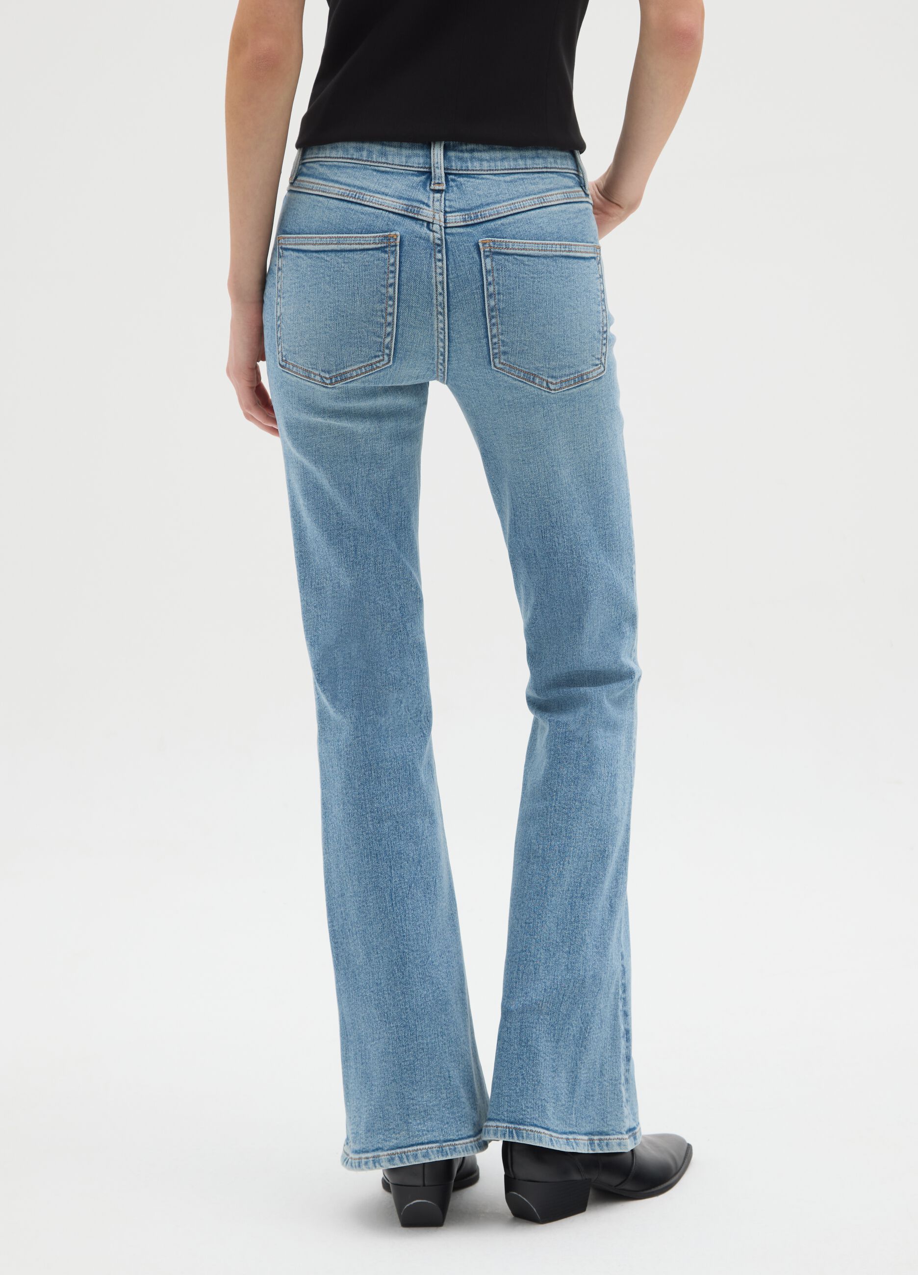 Blue denim cotton stretch flare jeans