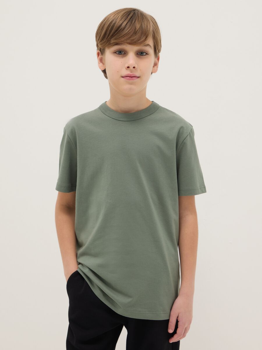 T-shirt girocollo verde da ragazzo in puro cotone over fit_0