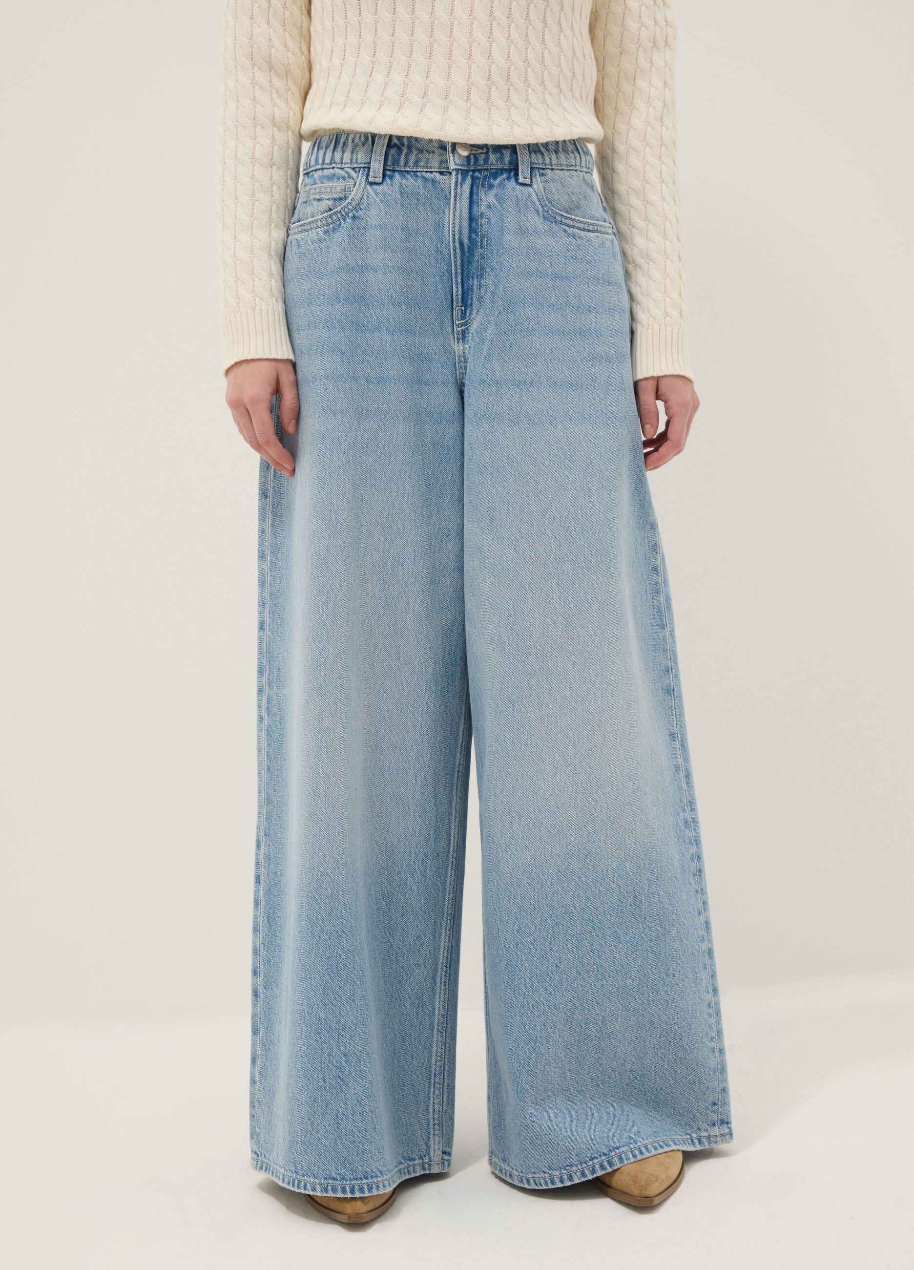 Jeans in pure blue denim cotton wide leg
