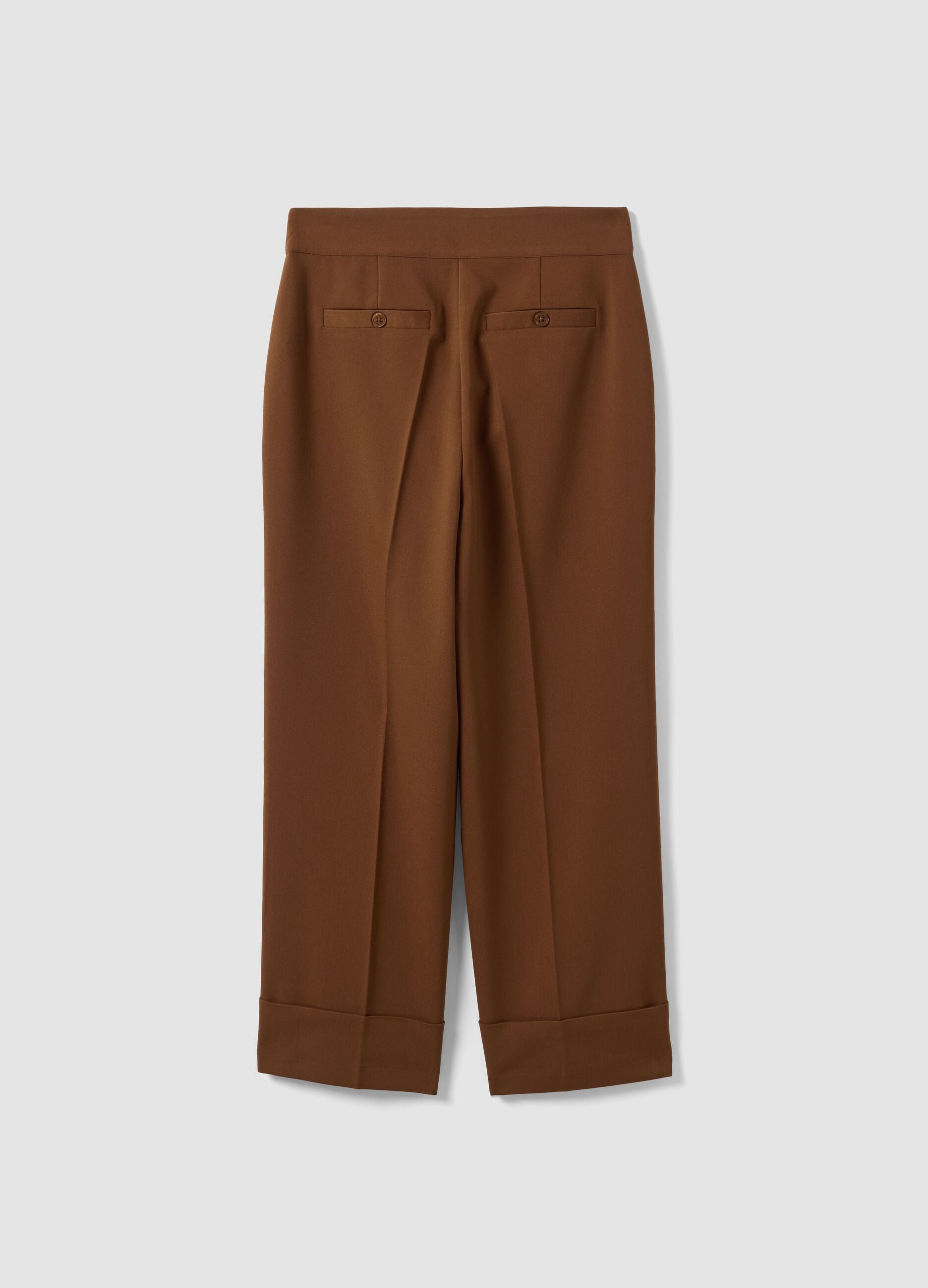 Brown stretch viscose formal trousers, straight fit