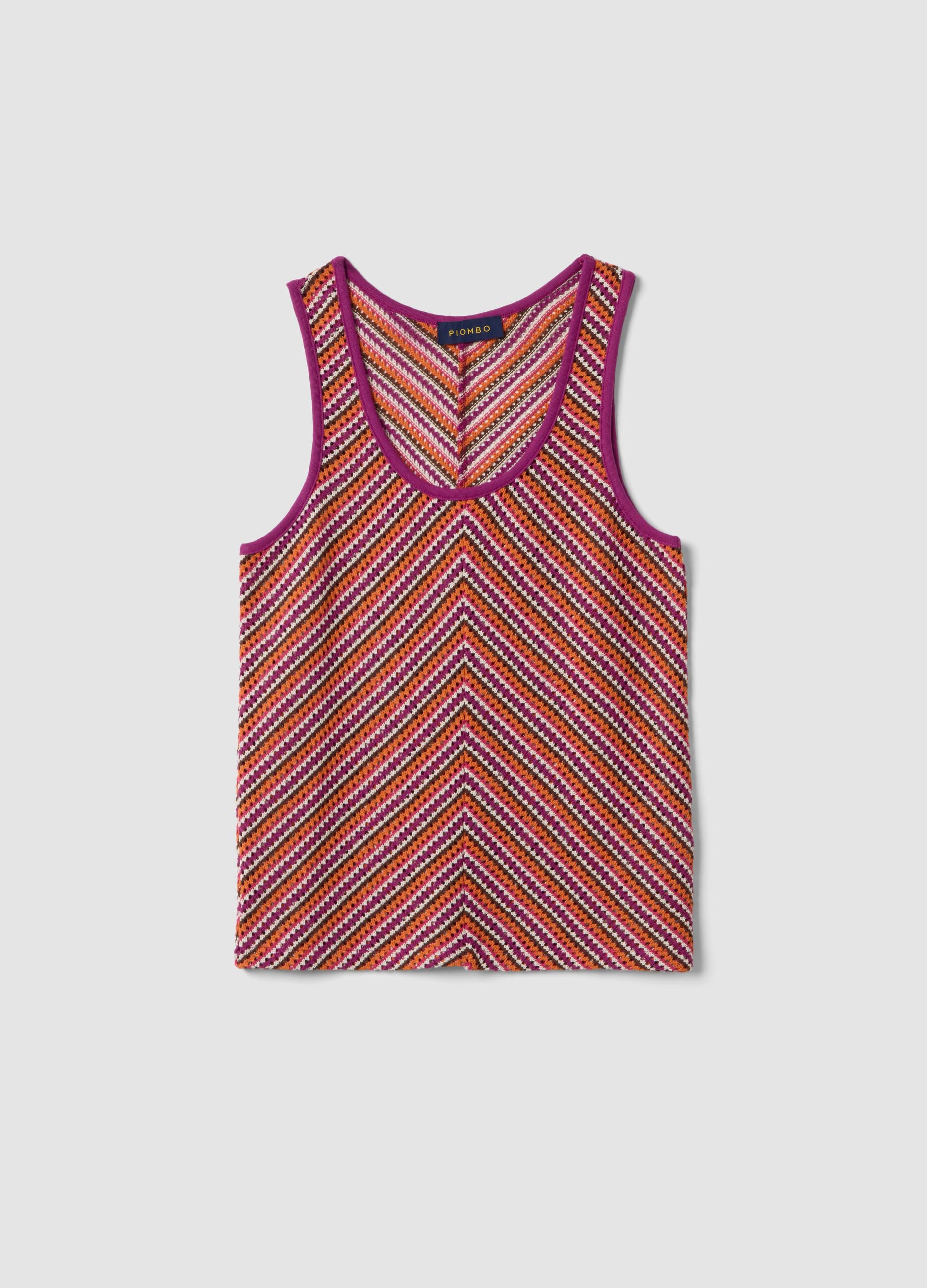 Multicolour crochet tank top in stretch fabric, regular fit