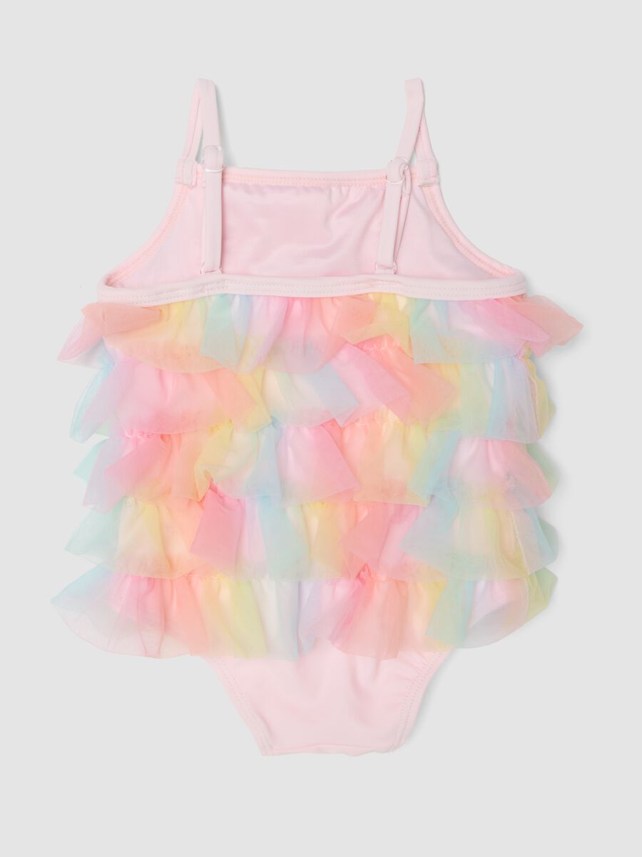 Costume intero rosa con volant in tulle per neonata_1