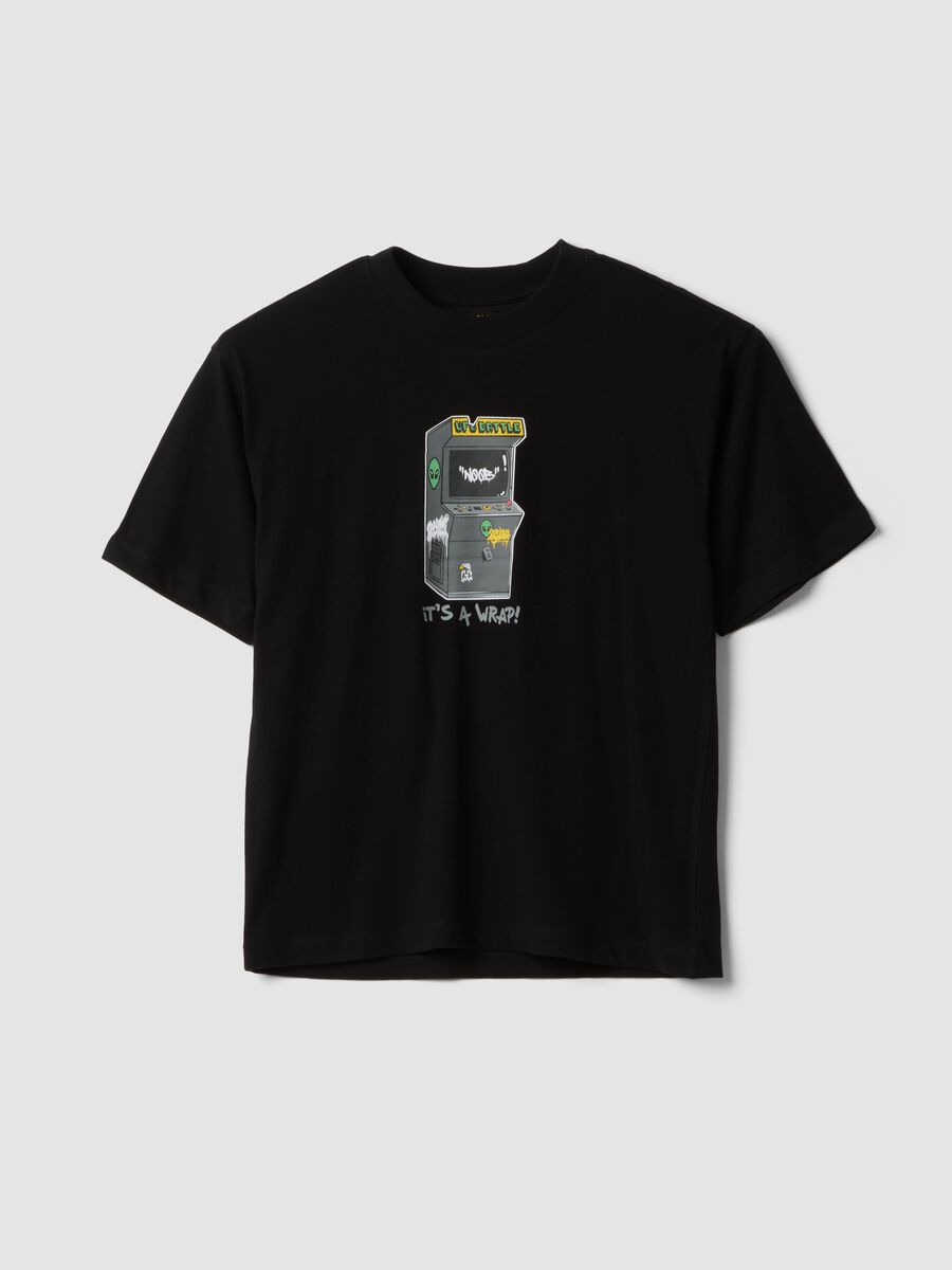 T-shirt nera in puro cotone da ragazzo oversize fit con stampa_3
