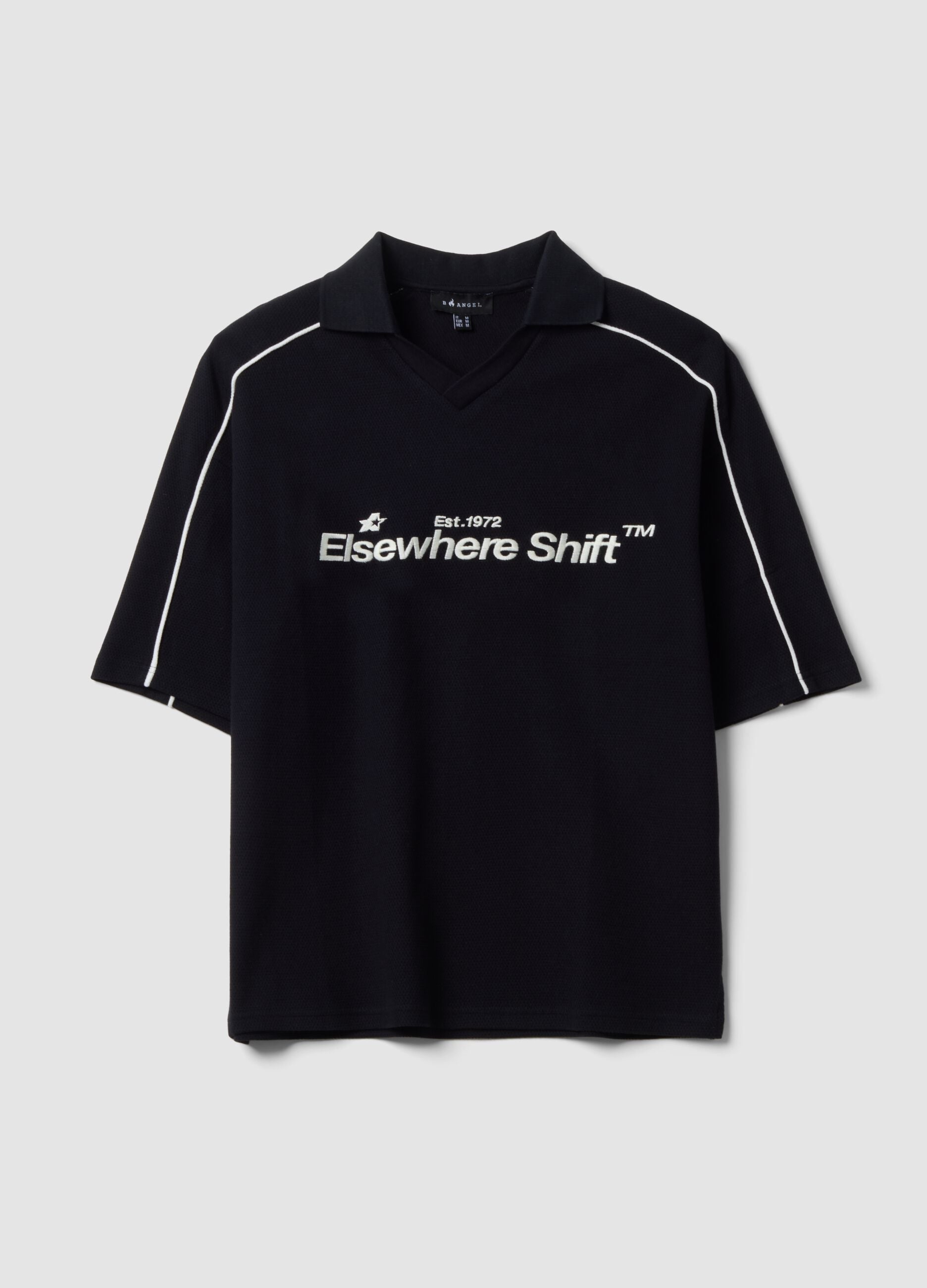 Black pure cotton oversized short-sleeve polo shirt