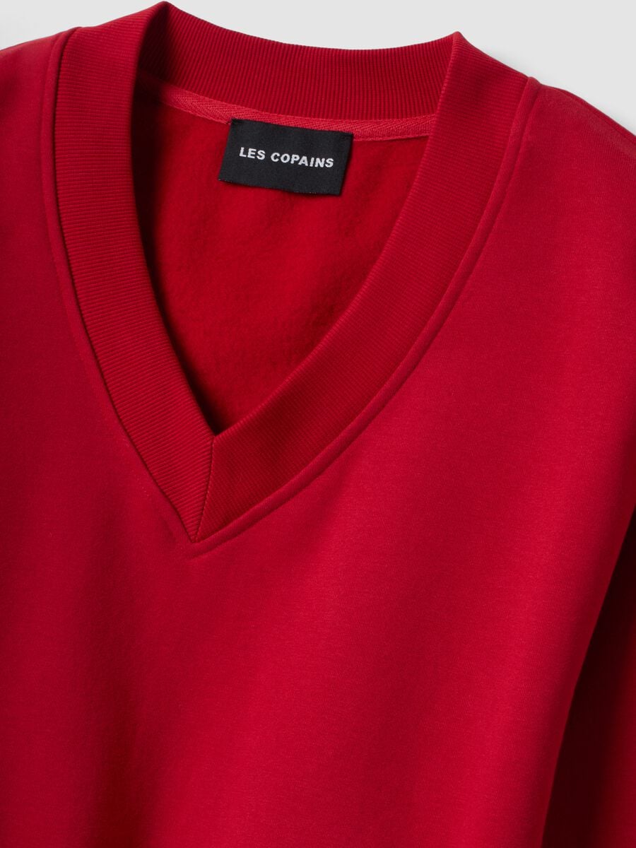 Felpa rossa in misto cotone con scollo a V over fit_5