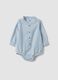 Blue striped pure cotton baby bodysuit with mandarin collar_0