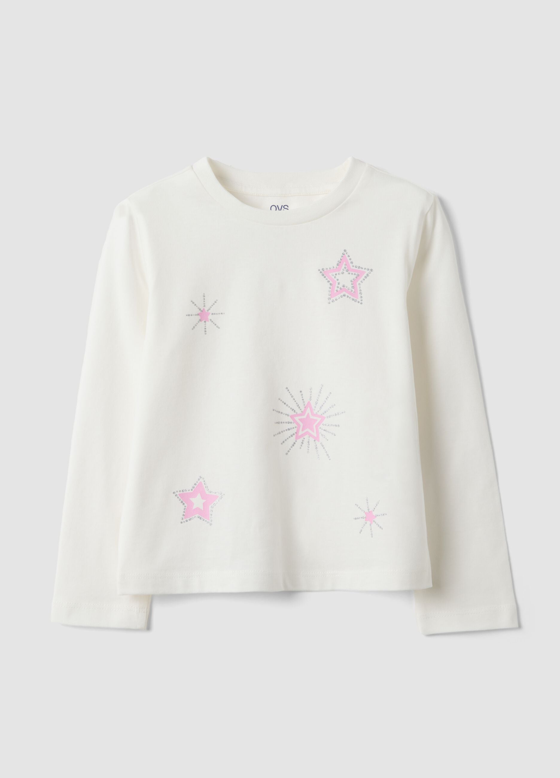 White pure organic cotton T-shirt with star print for girls