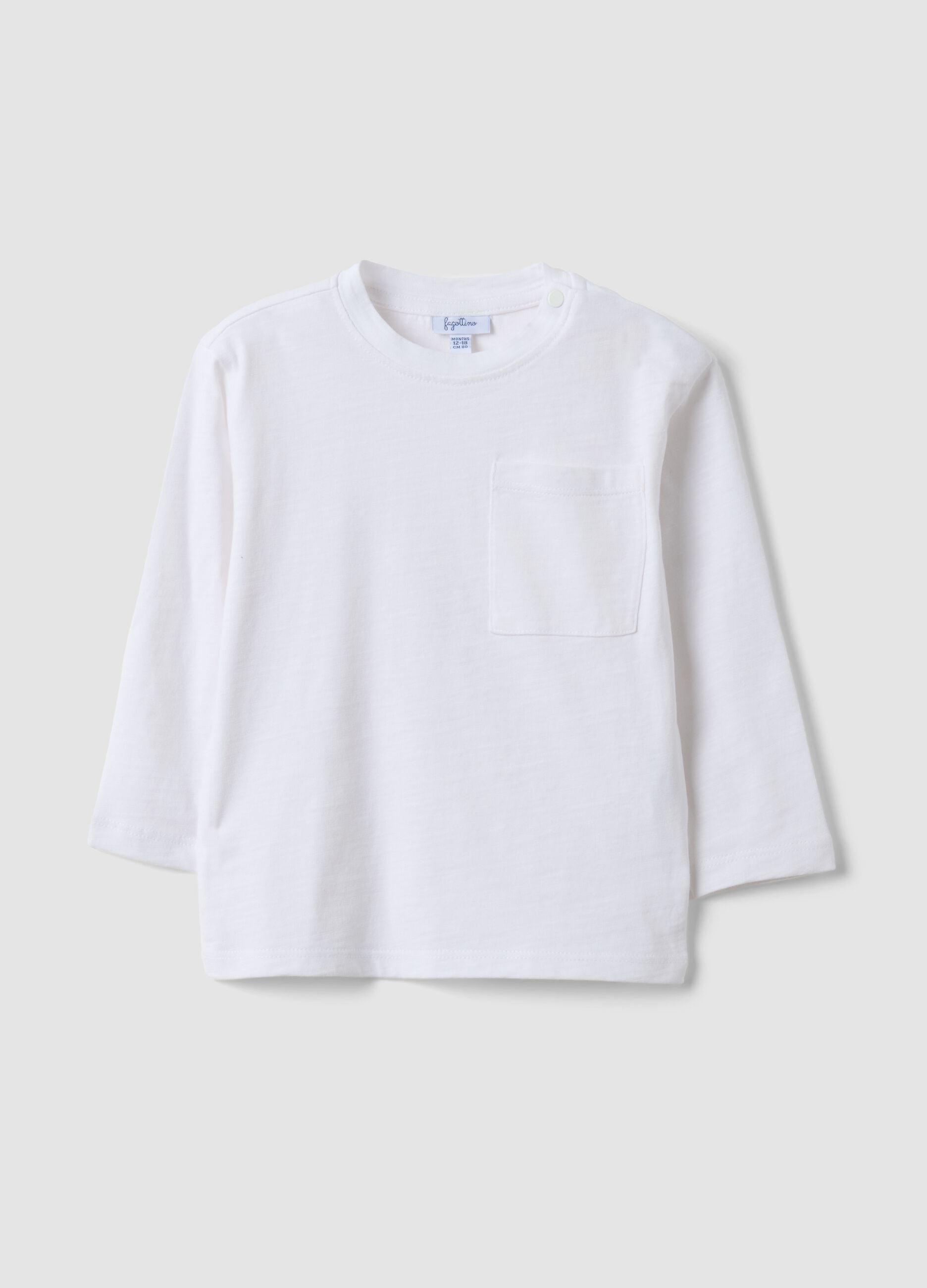 White oversized pure organic cotton T-shirt with chest pocket for boys