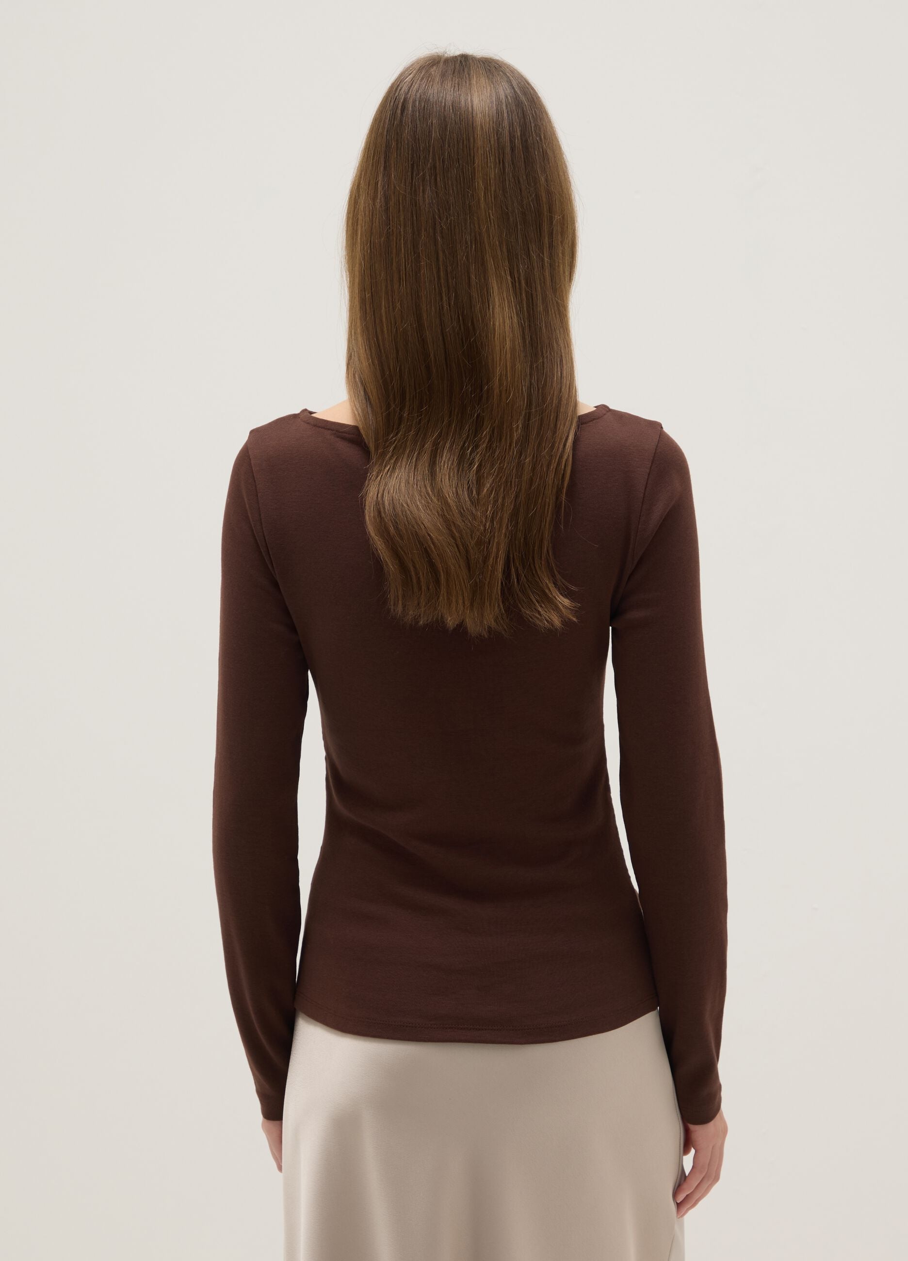 Brown long sleeve pure cotton regular fit T-shirt