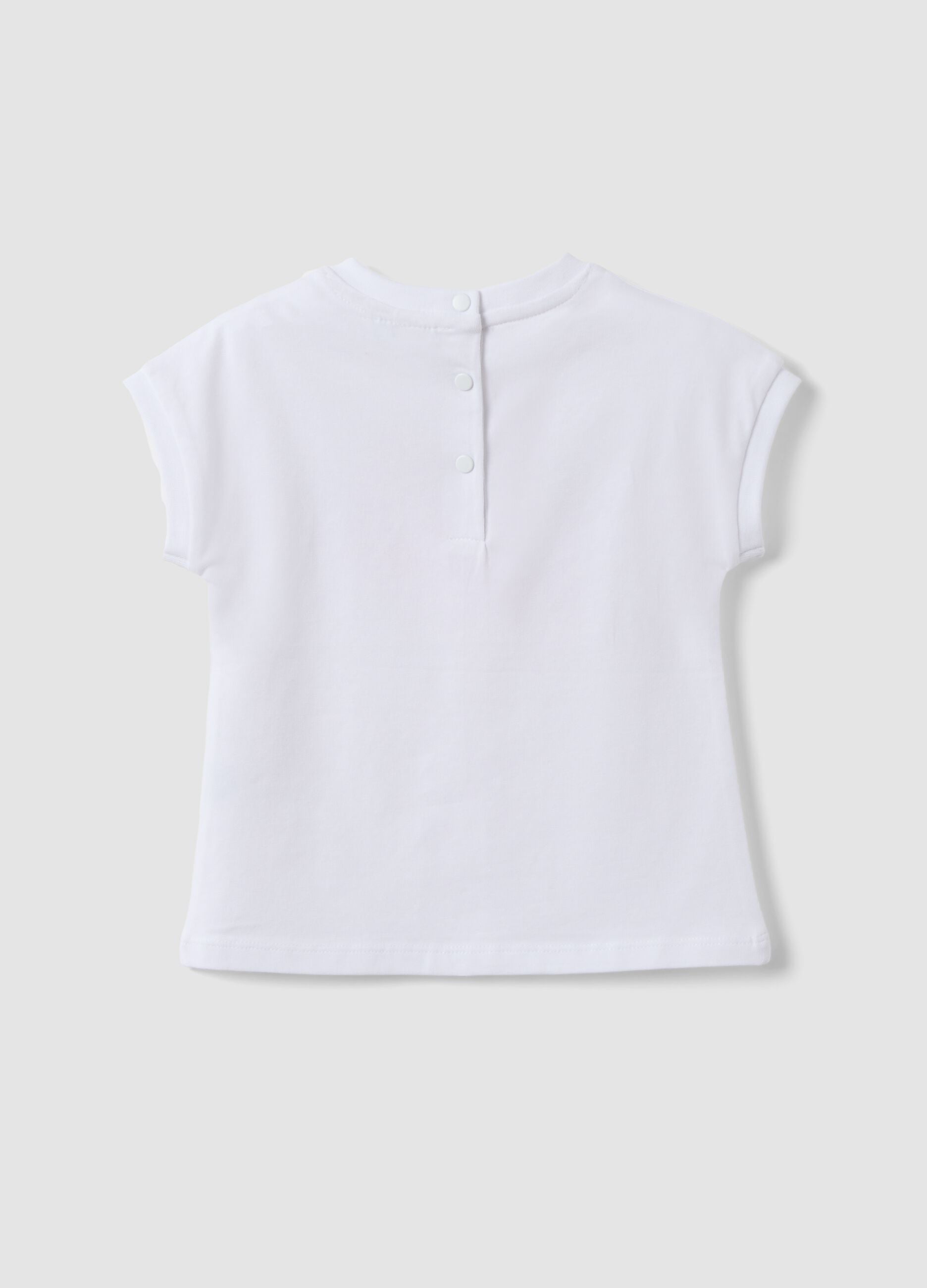 Girls' white stretch cotton T-shirt regular fit with embroidery
