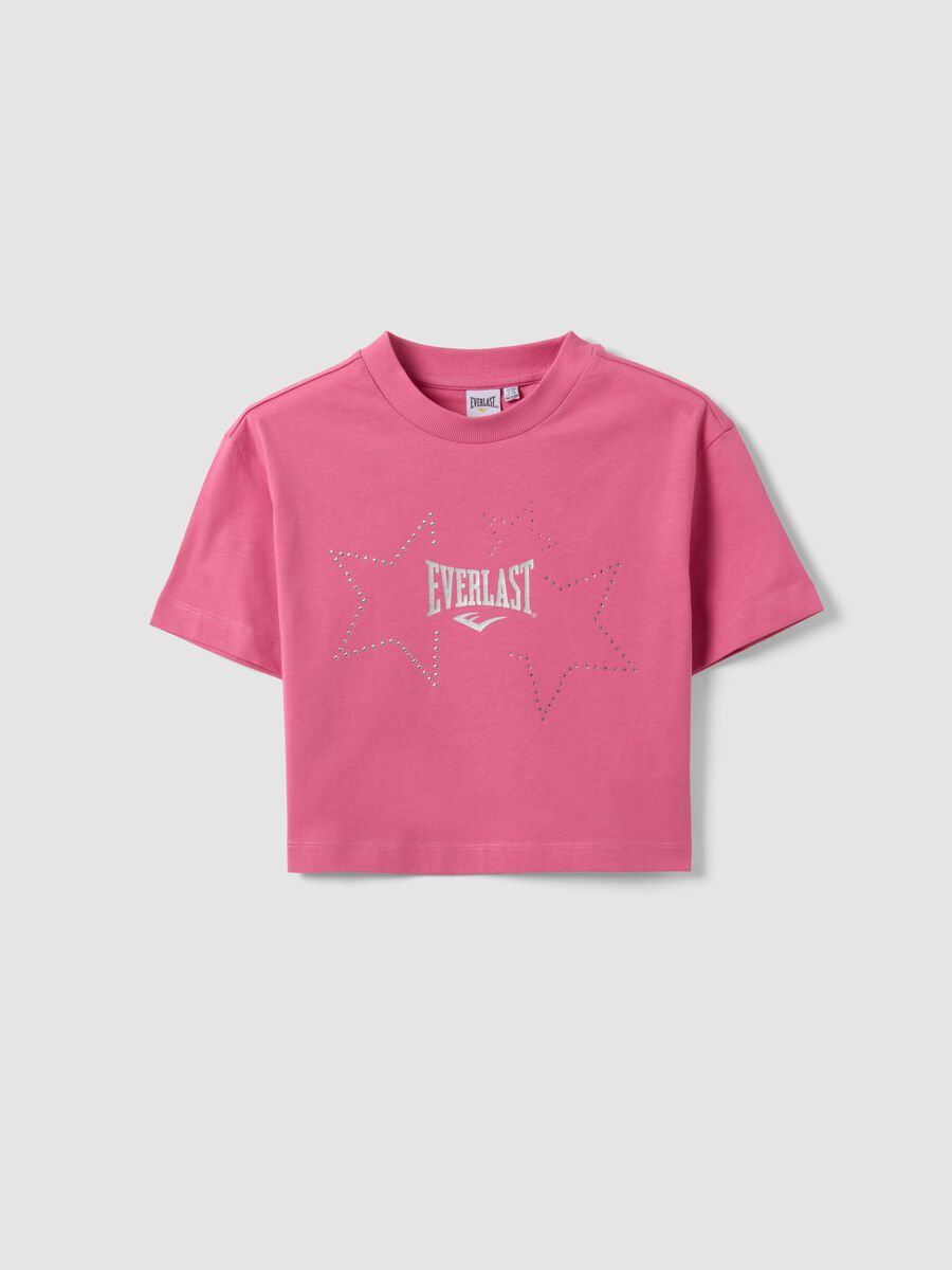 Pink pure cotton T-shirt with appliqu&eacute; stars, regular fit for girls_3