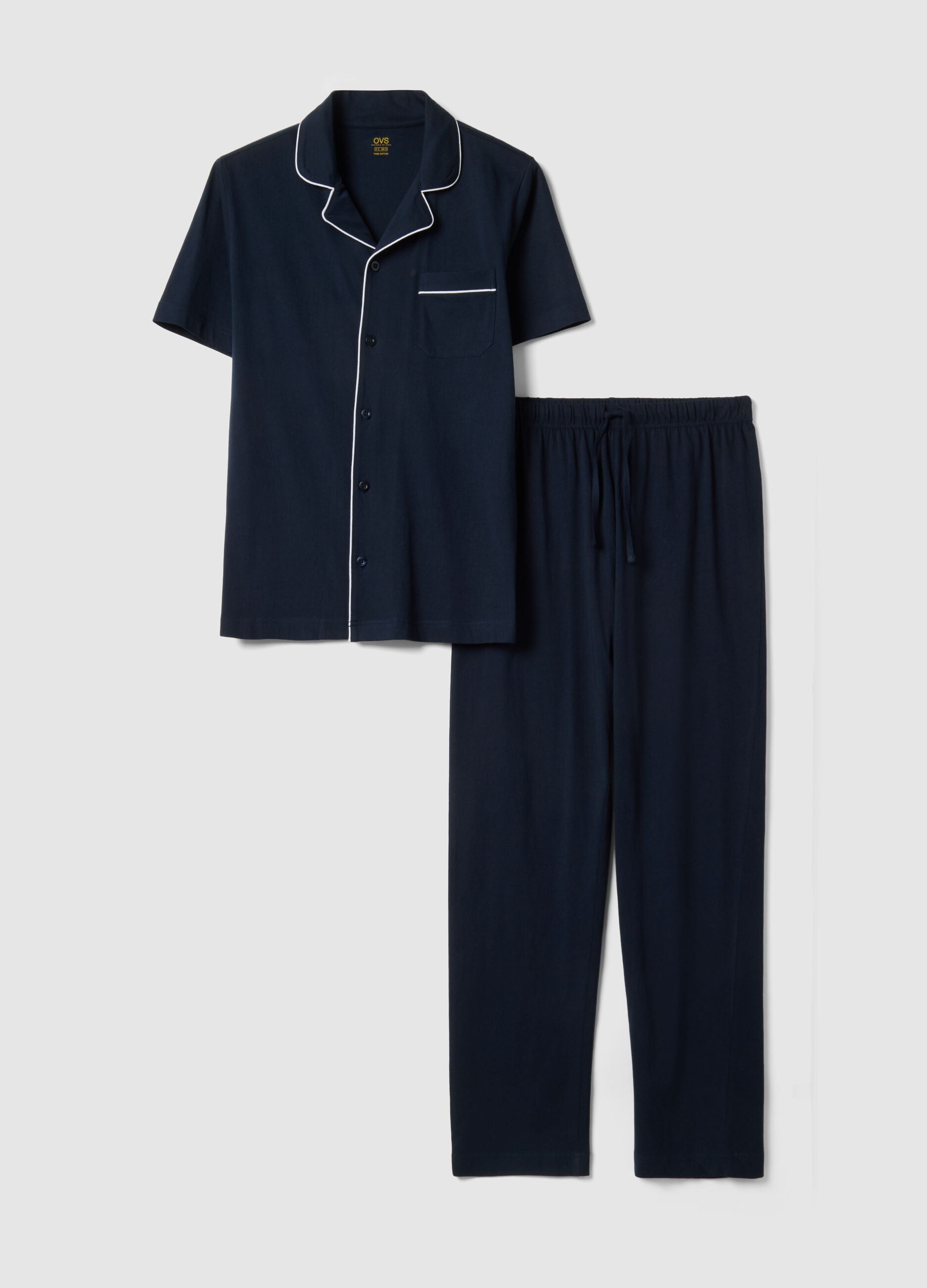 Blue pure cotton jersey pyjamas, regular fit