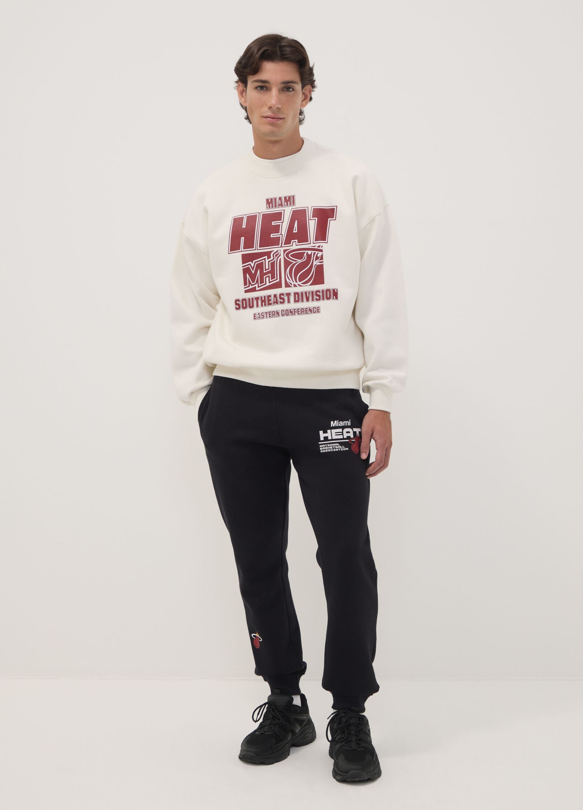 White cotton-blend sweatshirt with Miami Heat front print