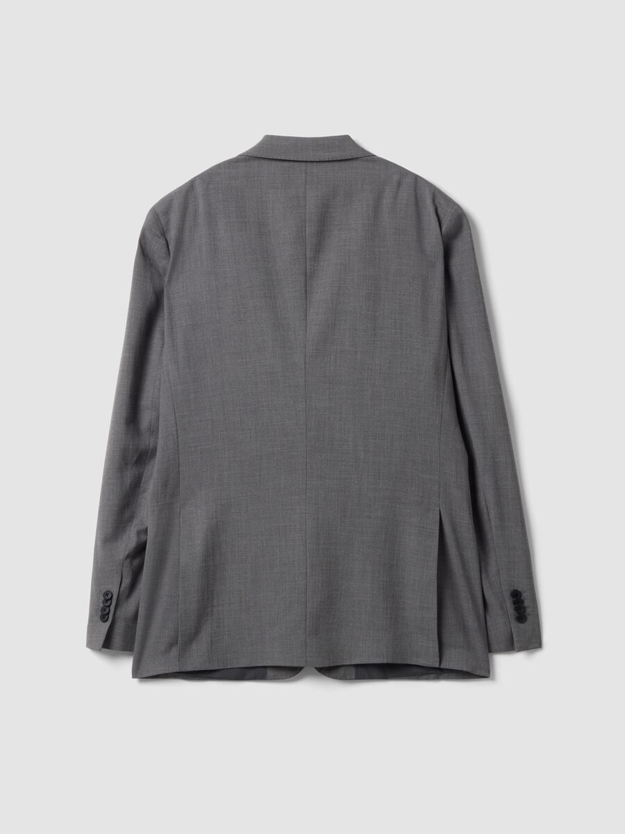 Blazer grigio in viscosa elasticizzata slim fit con rever classico_6