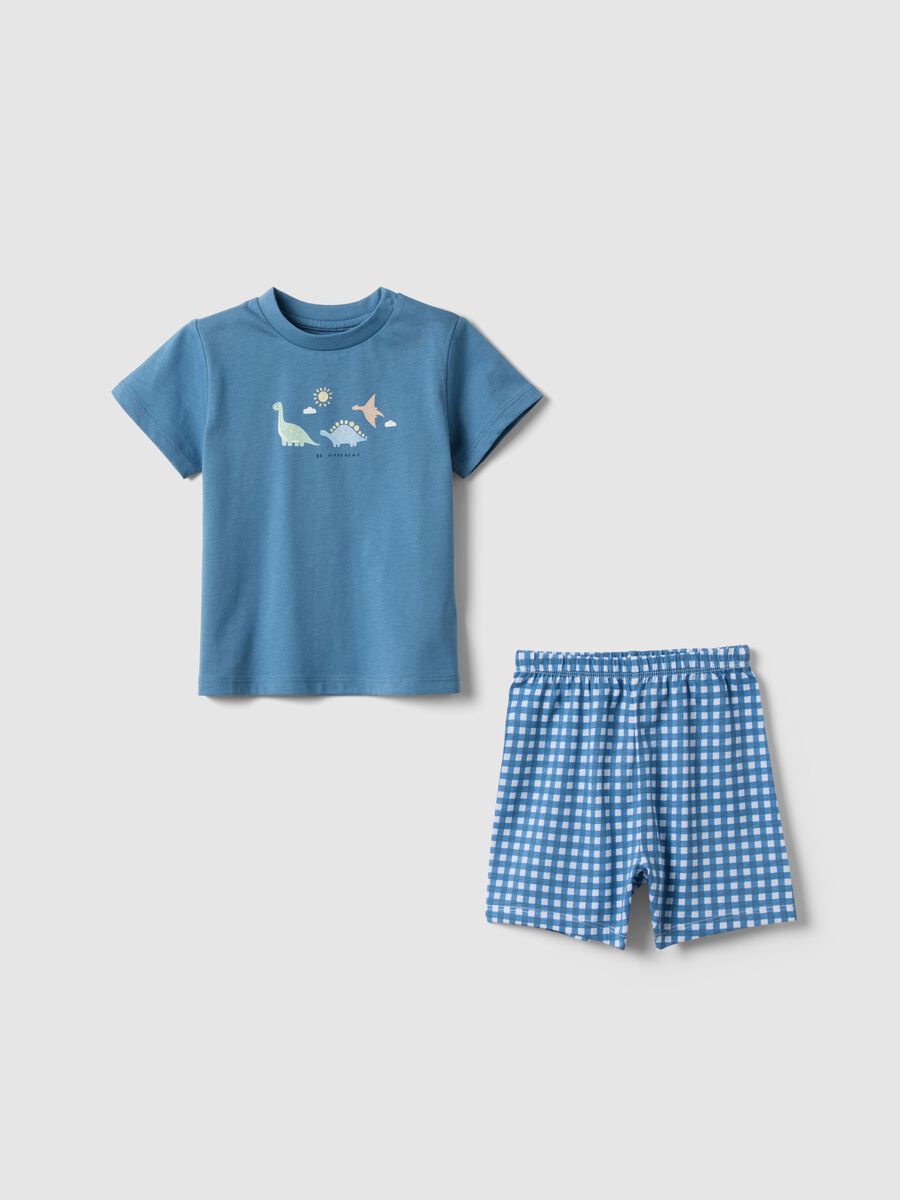 Baby's Blue Short Pyjamas in Pure Cotton with Dinosaurs_0