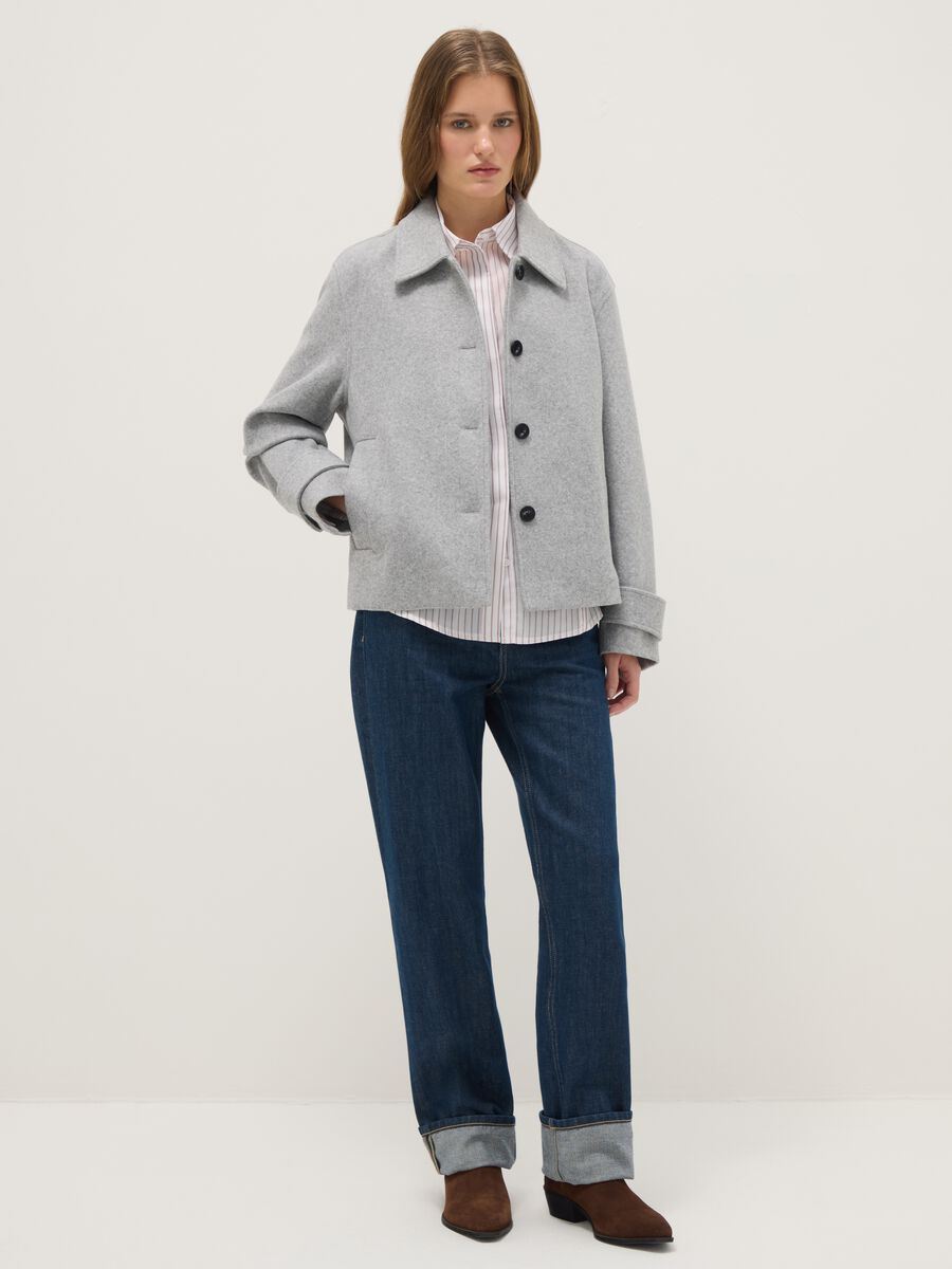 Grey regular fit short coat with buttons_1