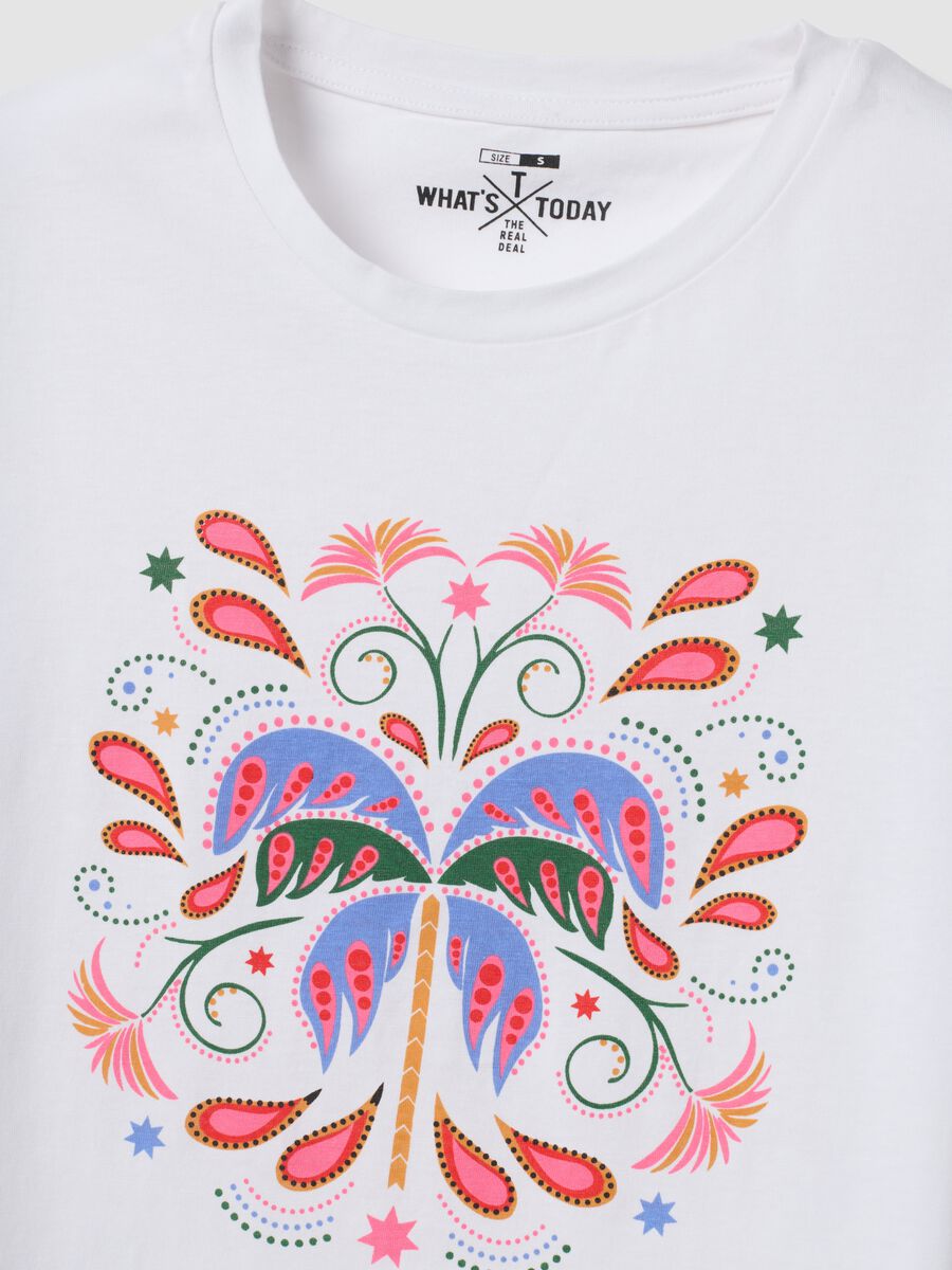 White pure cotton T-shirt with front print_5