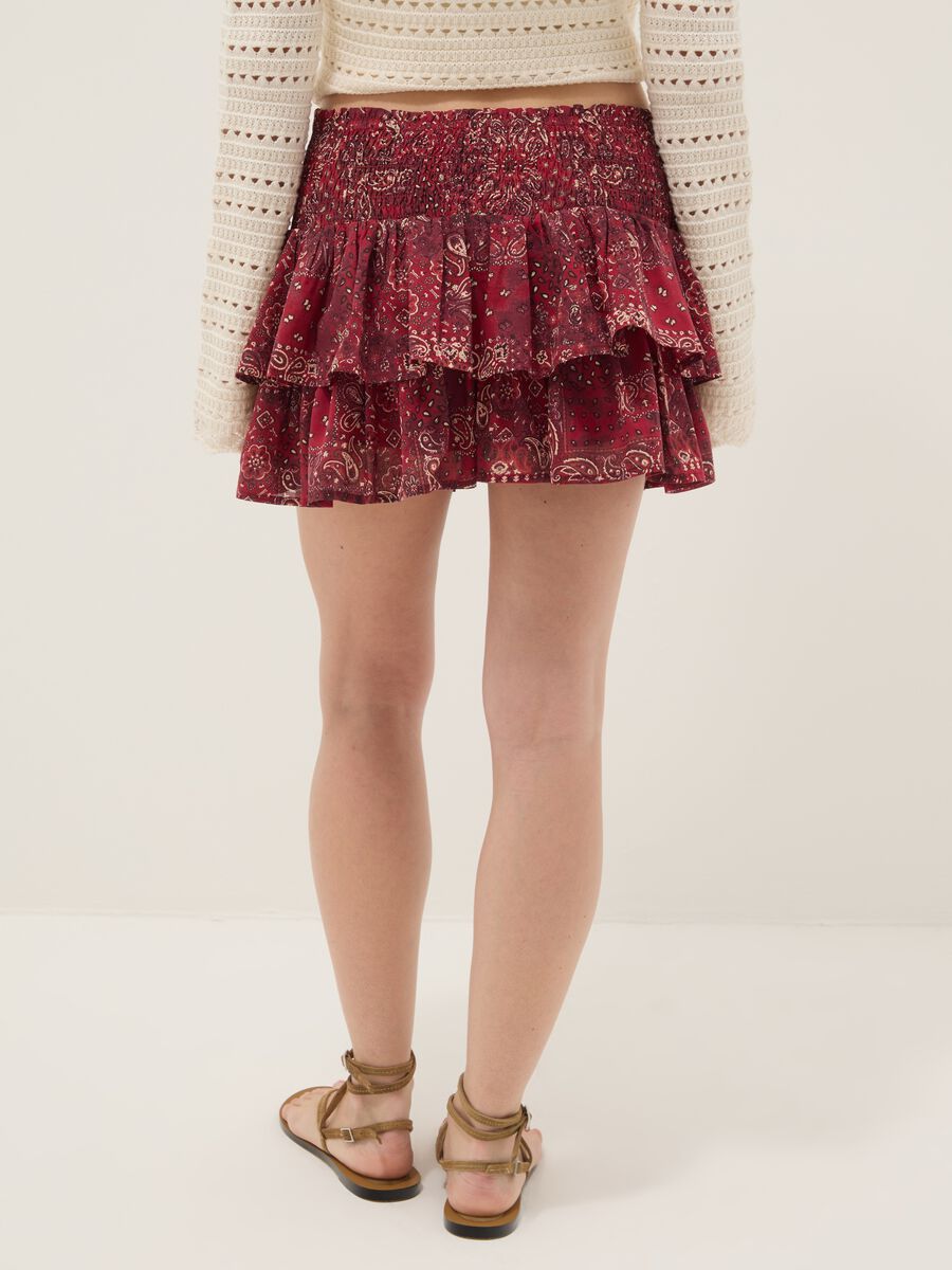 Red pure cotton mini skirt with ruffles and pattern_2