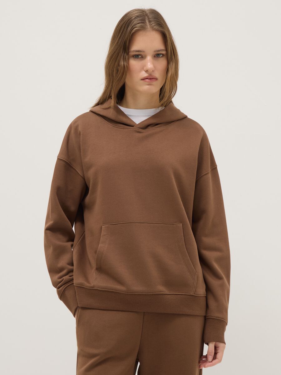 Felpa in misto cotone marrone regular fit con cappuccio_0