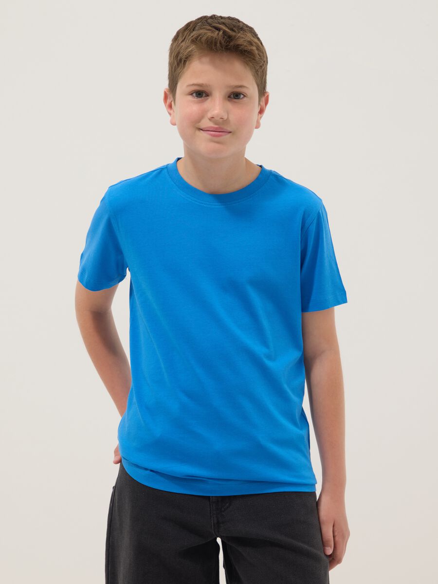 T-shirt in puro cotone blu da ragazzo regular fit_0