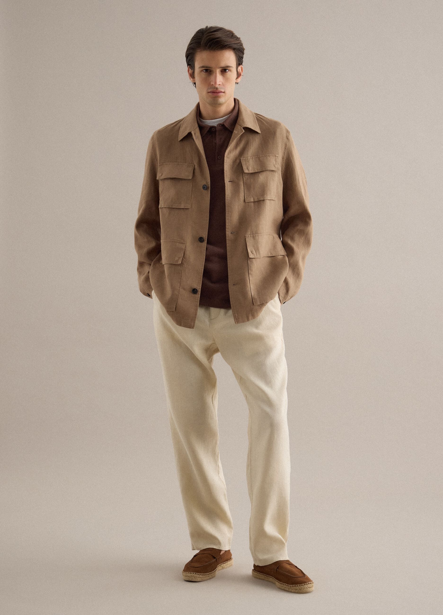 Brown pure linen blazer regular fit