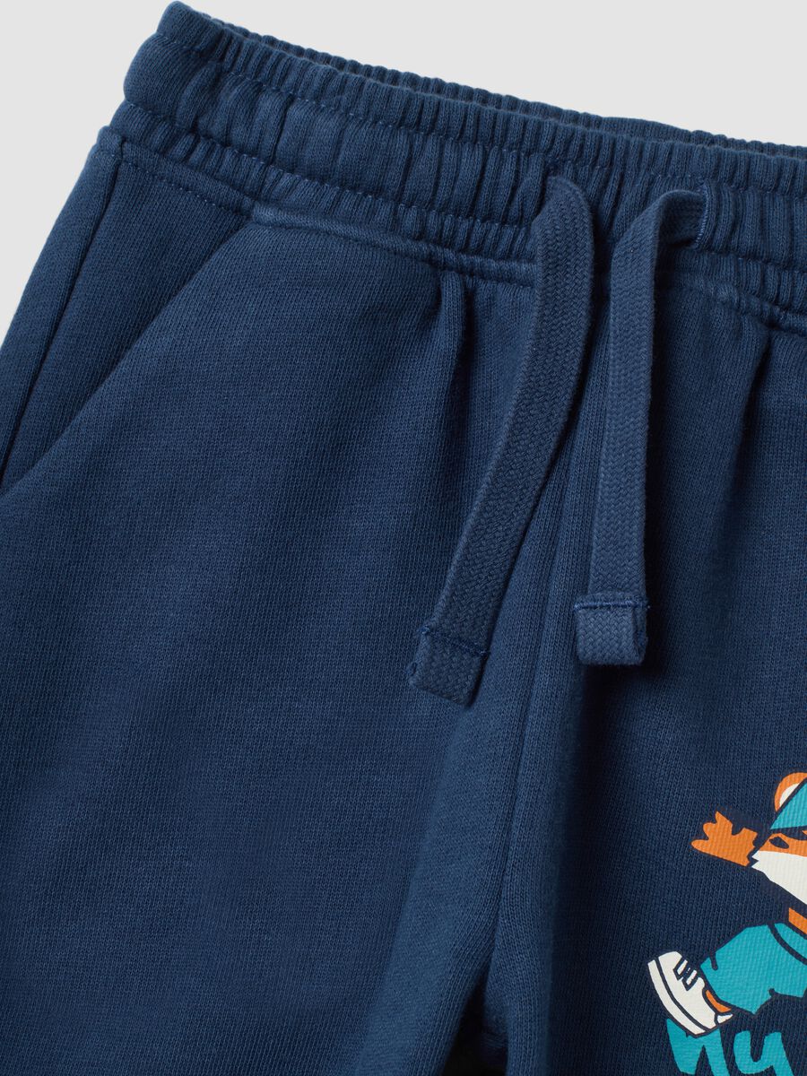 Blue pure cotton jogger trousers with elasticated waist for baby boys_2