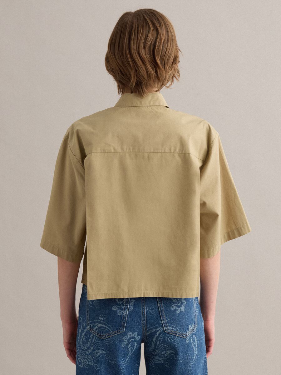 Camicia beige in puro cotone con taschino over fit_3